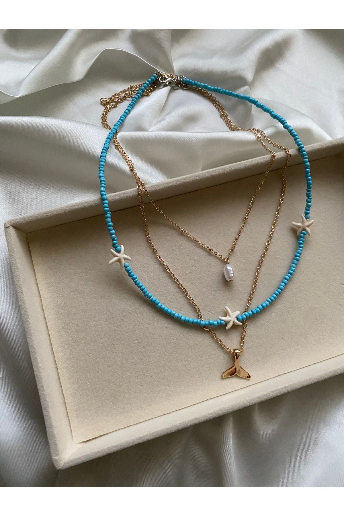 FASHİON JEWELRY Mavi Taş Kombin Kolye