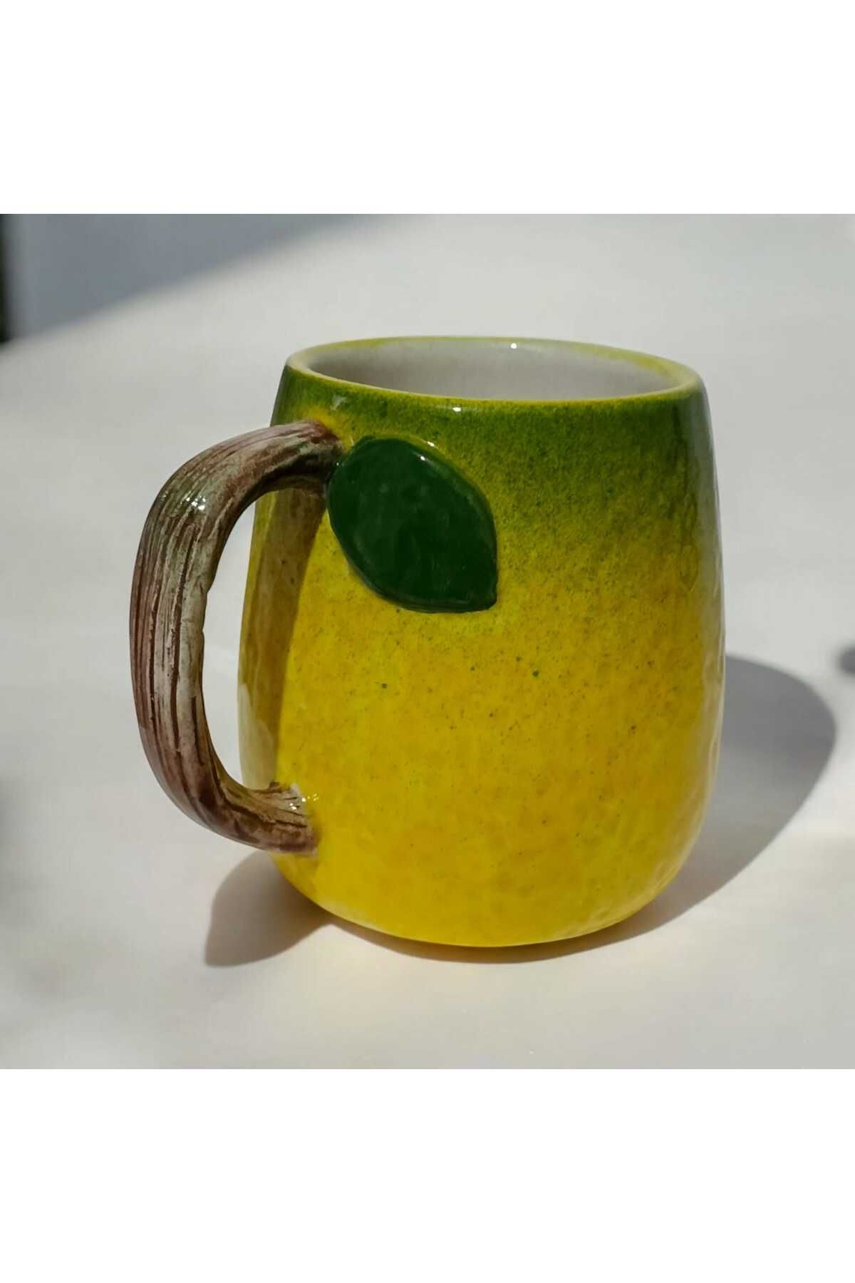seda seramik EL YAPIMI LİMON TASARIM KUPA BARDAK MUG 400 ML