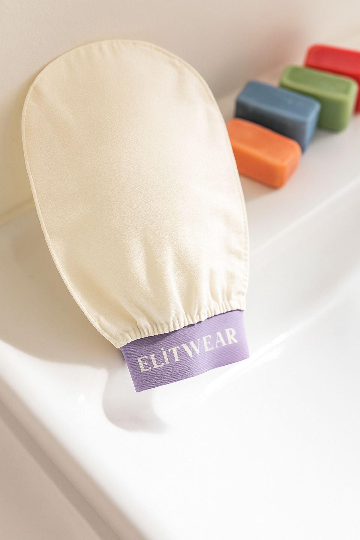 ElitWear Ekru Banyo Duş Kesesi Peeling Eldiveni %100 Floş Ipek Premium Kadın Ve Erkekler Için
