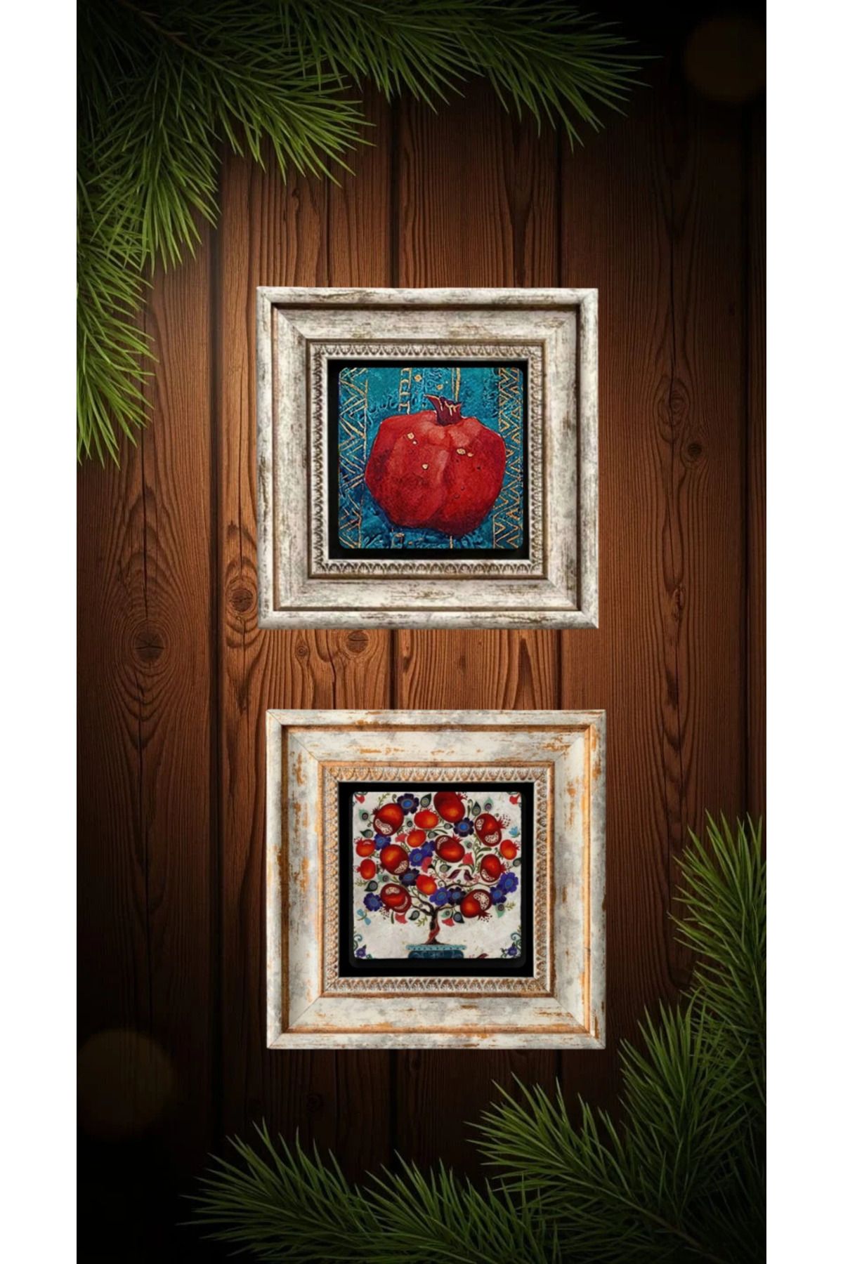 STONEVİVEART Nar Doğal Taş Duvar Dekorasyonu 2li 20x20Cm Duvar Tablosu