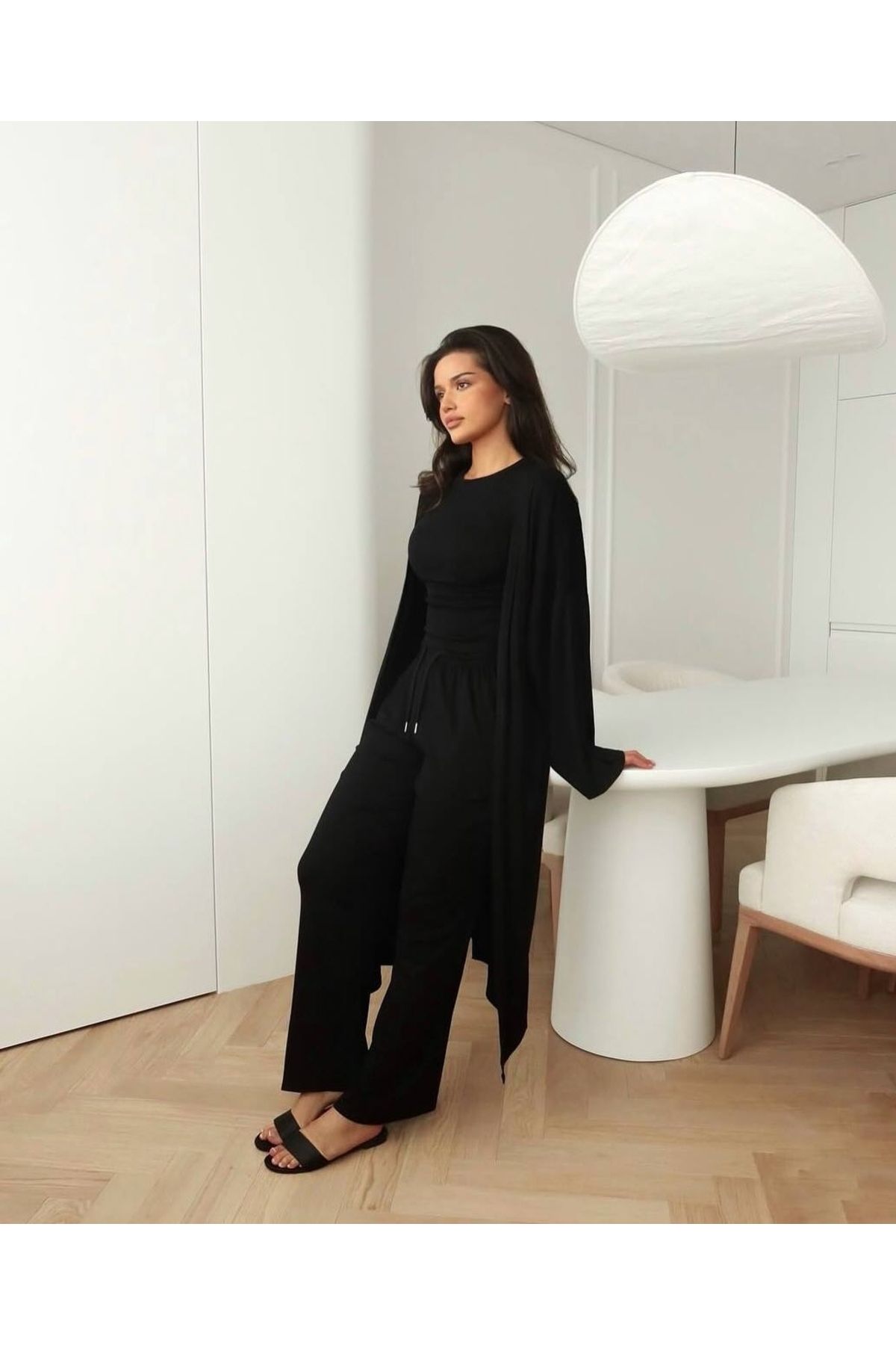 femmes fraiches Femmes Vita Yazlık Set ( Jogger T-shirt Midi Kimono )