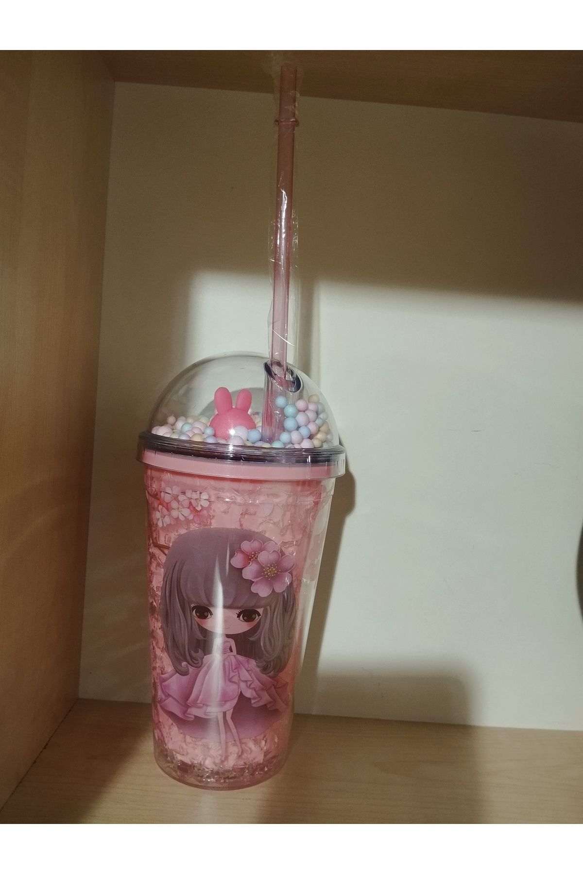 ARCET Pembe Çift Cidarlı, Buz Görünümlü Pipetli Suluk,