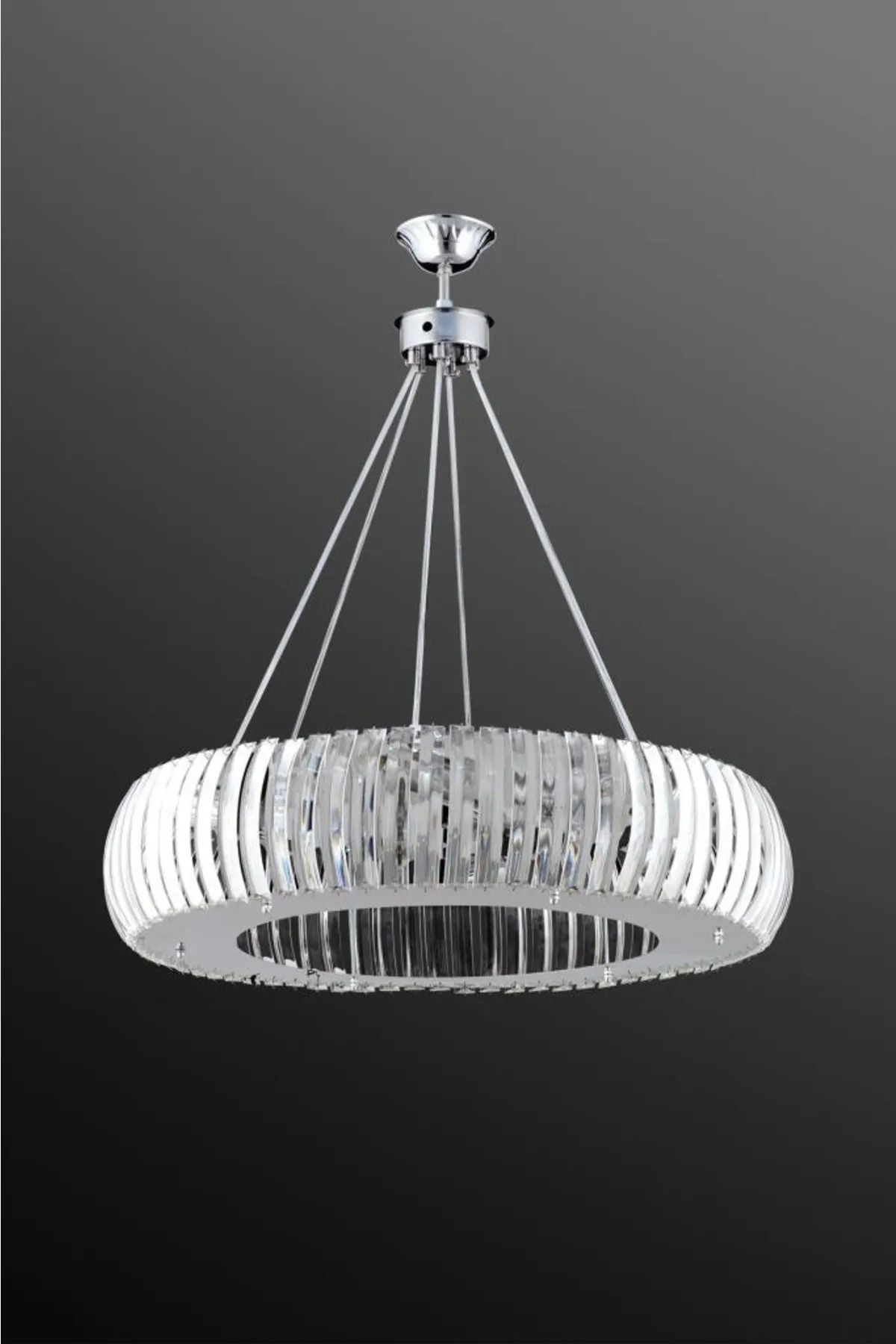 XİGENON Diamora Gümüş 60 Cm Kristal parlak taşlı yuvarlak şık tasarımlı avize