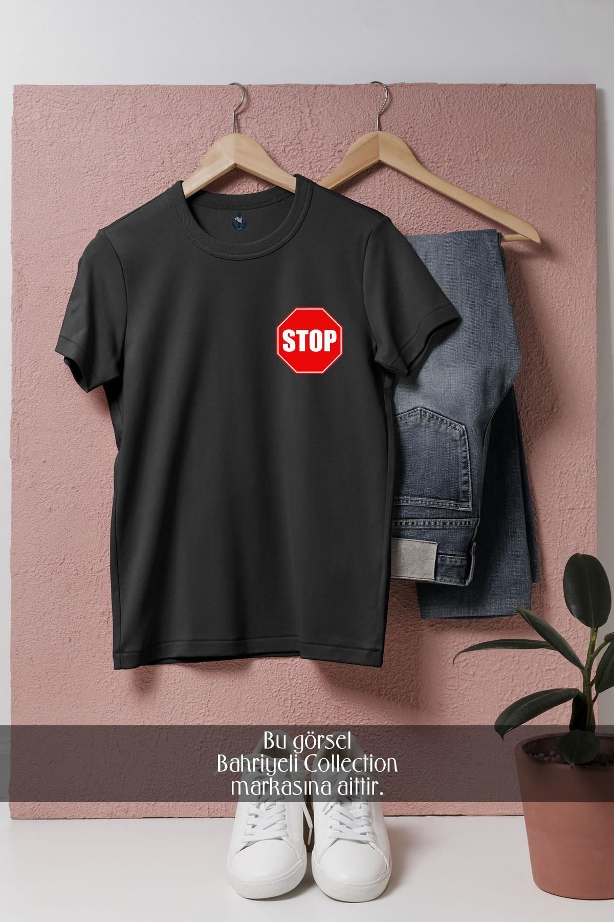 bahriyeli.jpeg Oversize Stop - Dur Tabela Cep Tasarımlı Unisex T-Shirt