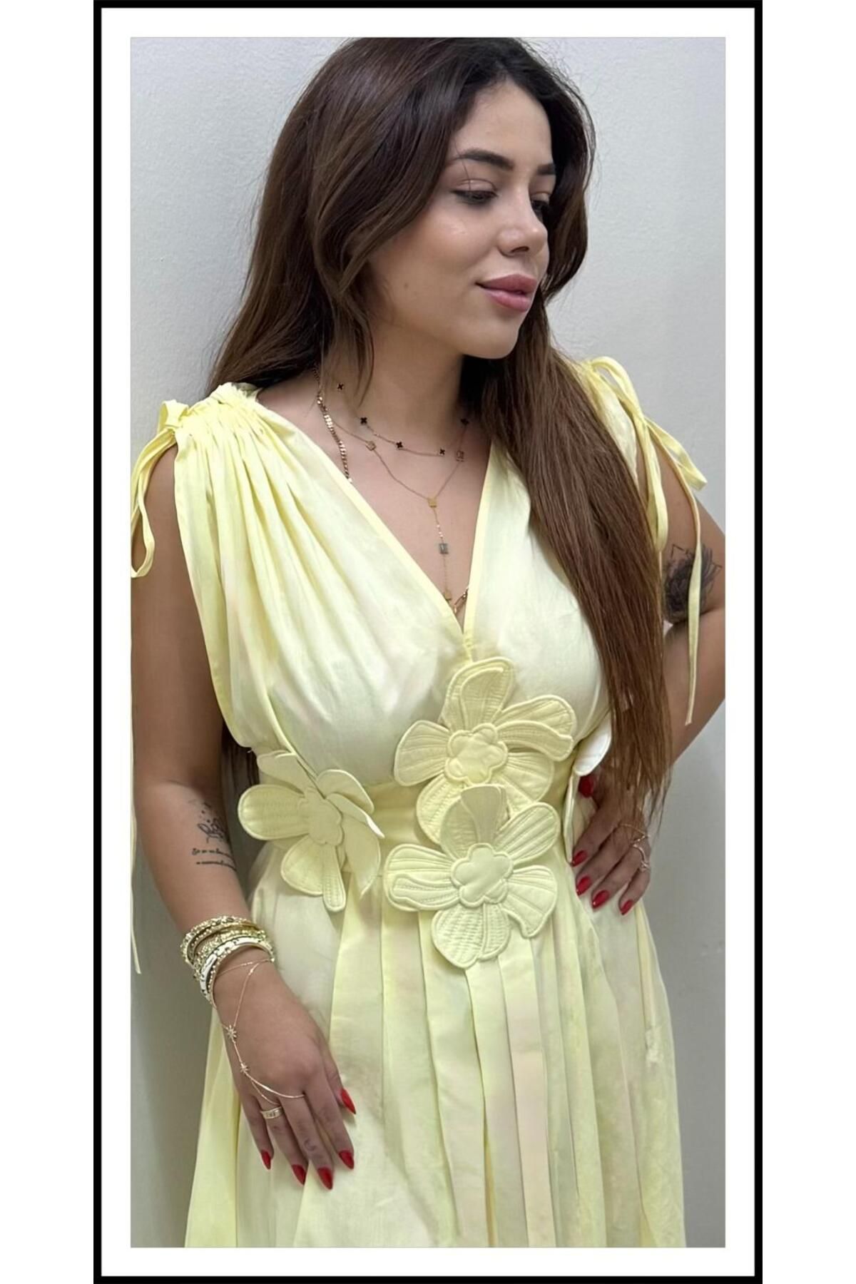 ROSE BUTİK06 ÇİÇEK KABARTMALI ELBİSE