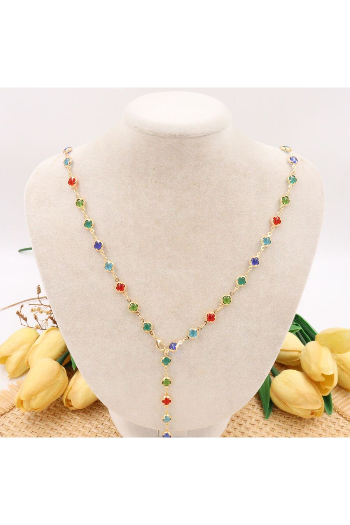 mercanjewelry VİP Renkli Taşlı Ayarlanabilir Y Kolye