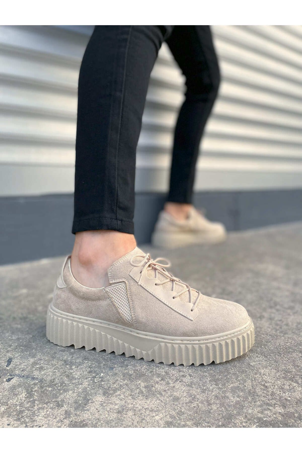 Zerenyus JY502 Bold Bağcıklı Erkek Sneaker - Süet Krem