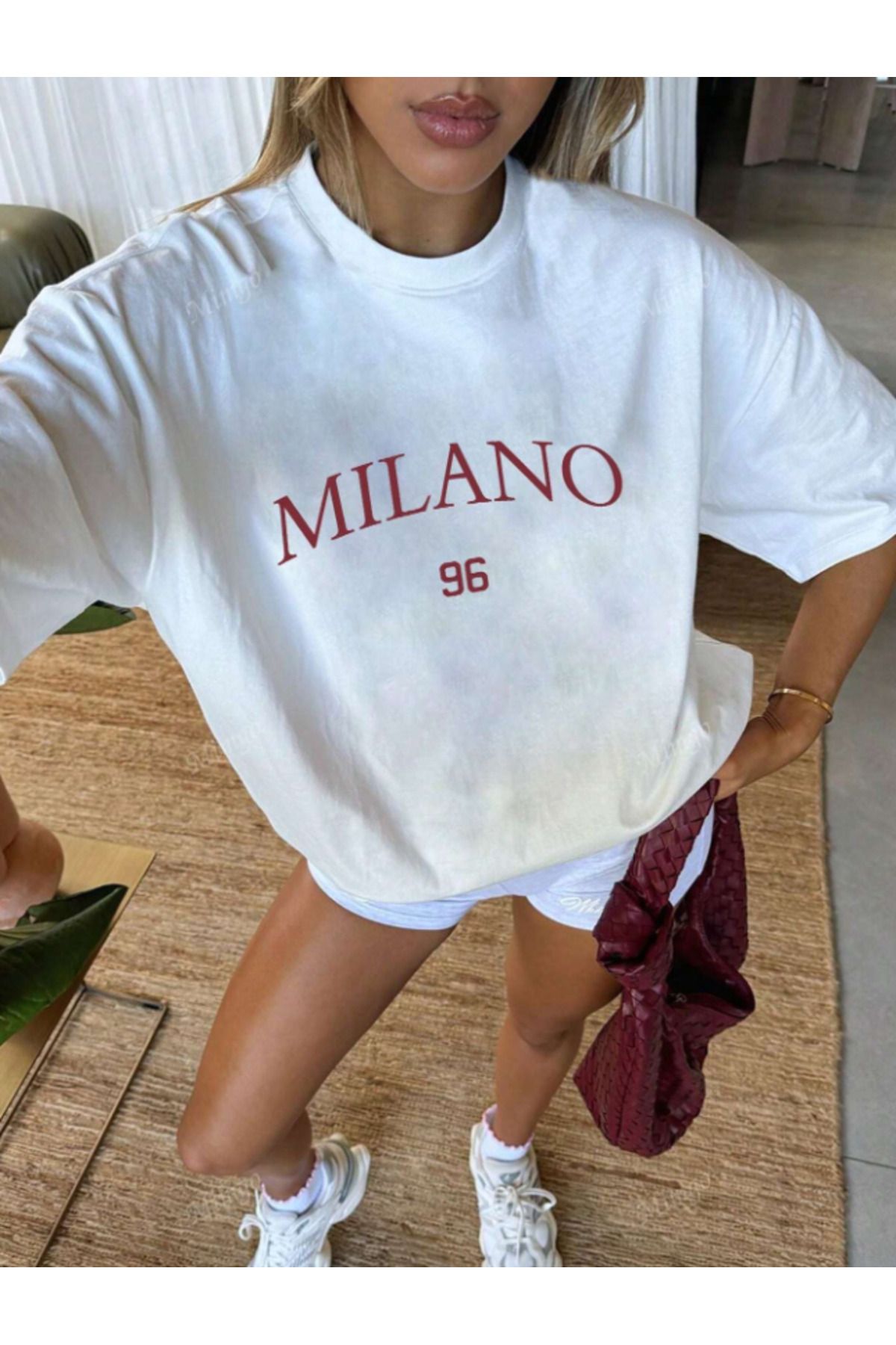 Framgan Kadın/Erkek Y2k Sokak Stili MILANO 96 Özel Baskılı Günlük Pamuklu T-Shirt