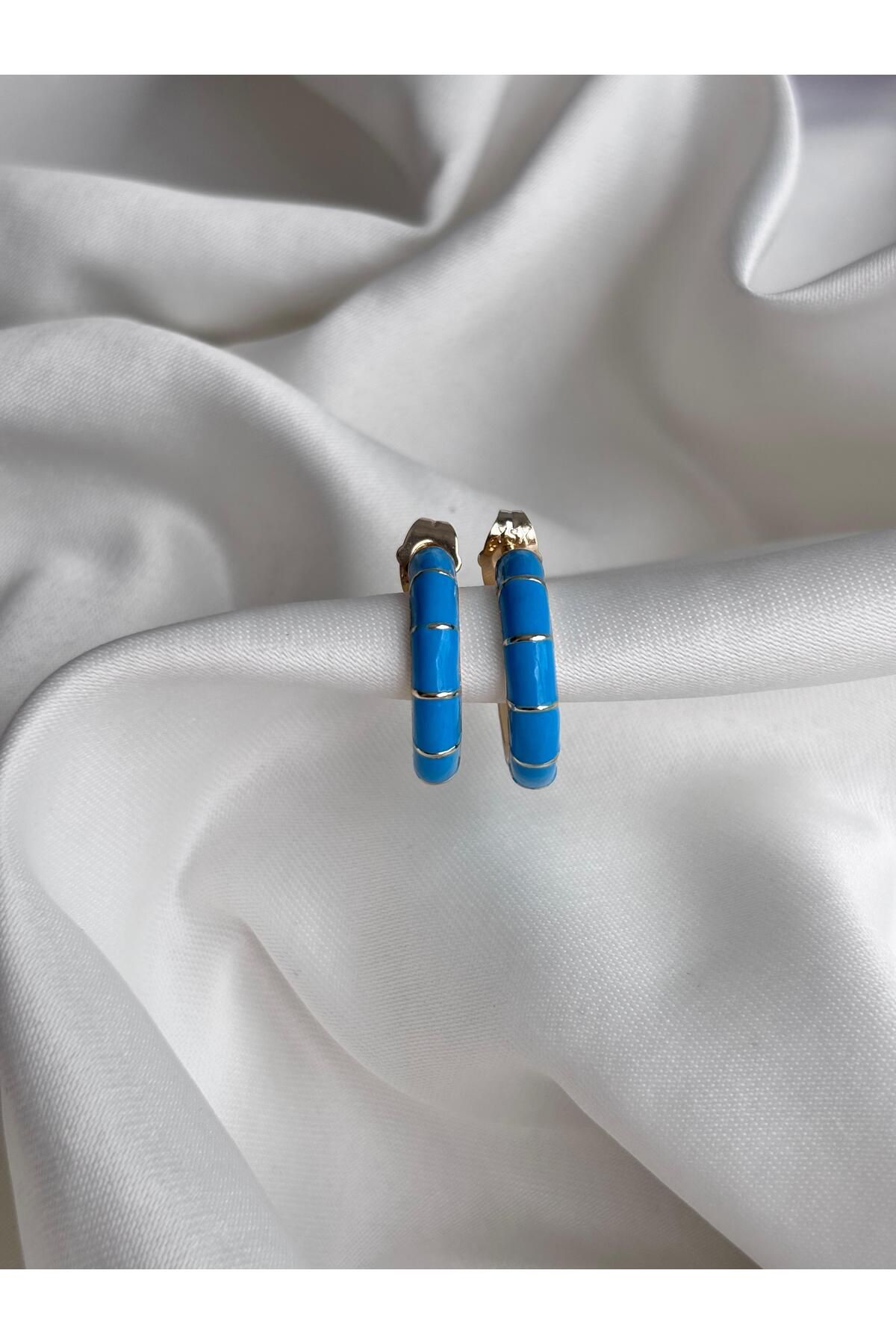 Bellamy Jewelry Mineli Mavi Renk Halka Küpe
