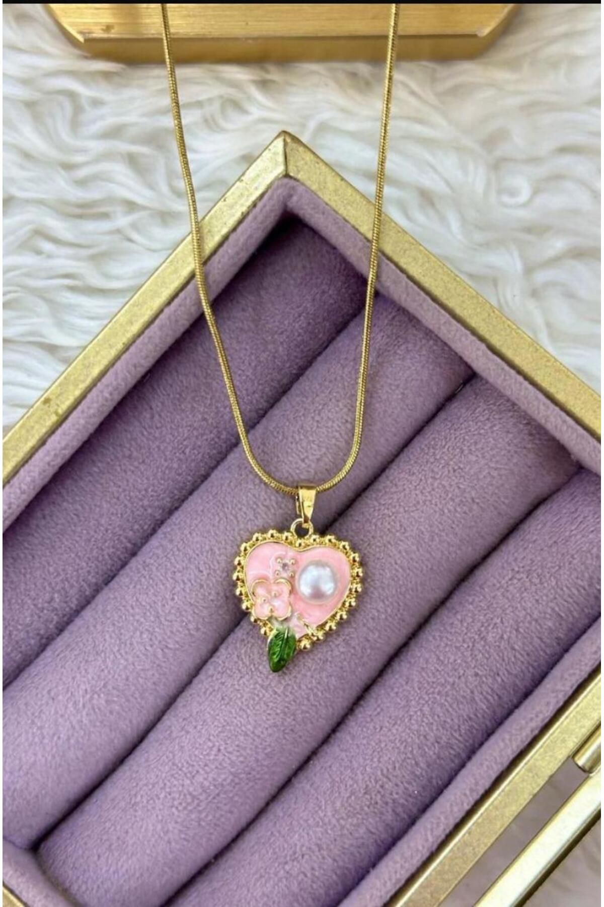 hy collection ÇİÇEK VE İNCİ İLE DETAYLANDIRILMIŞ GOLD RENK ÇELİK KOLYE