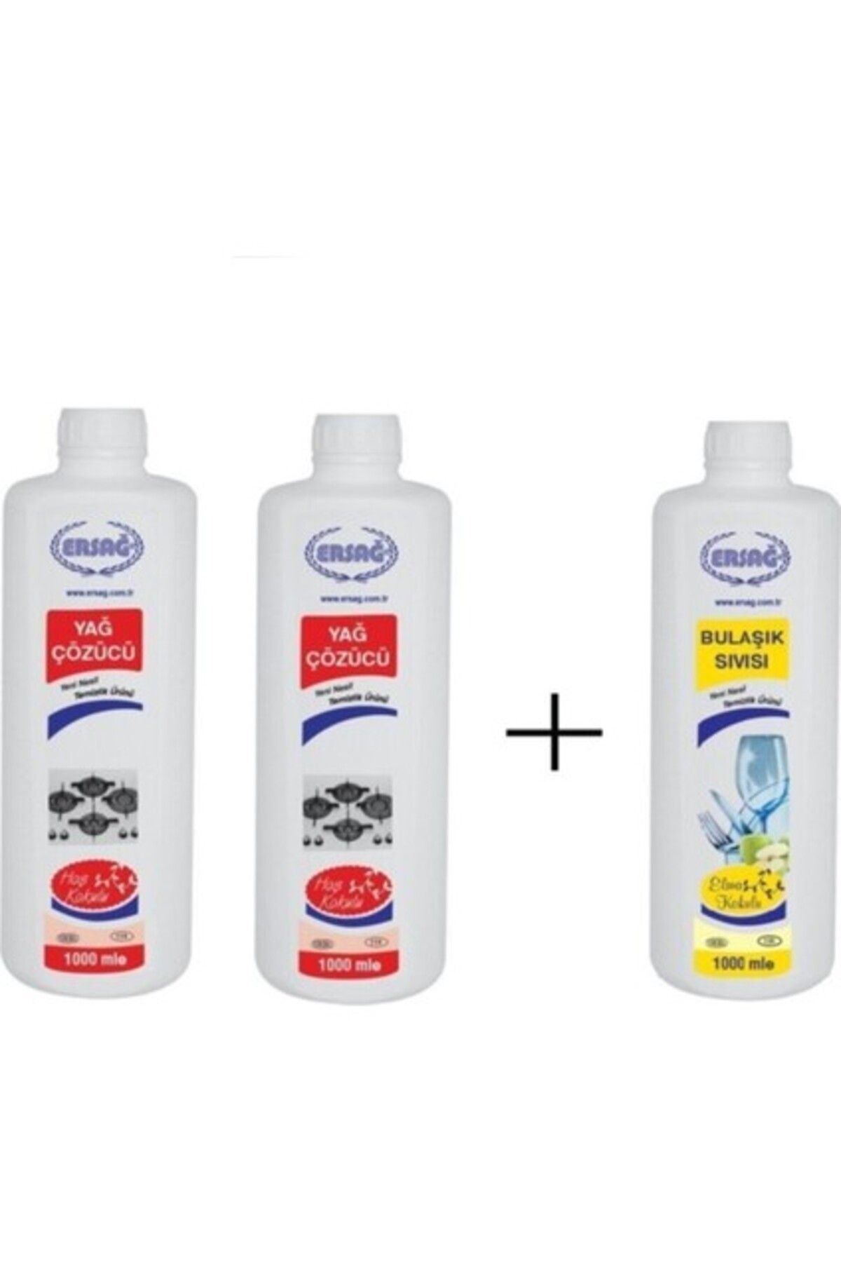 Ersağ Ersağ Yağ Çözücü 2 Adet + Elma Kokulu Bulaşık Sıvısı 1000ML