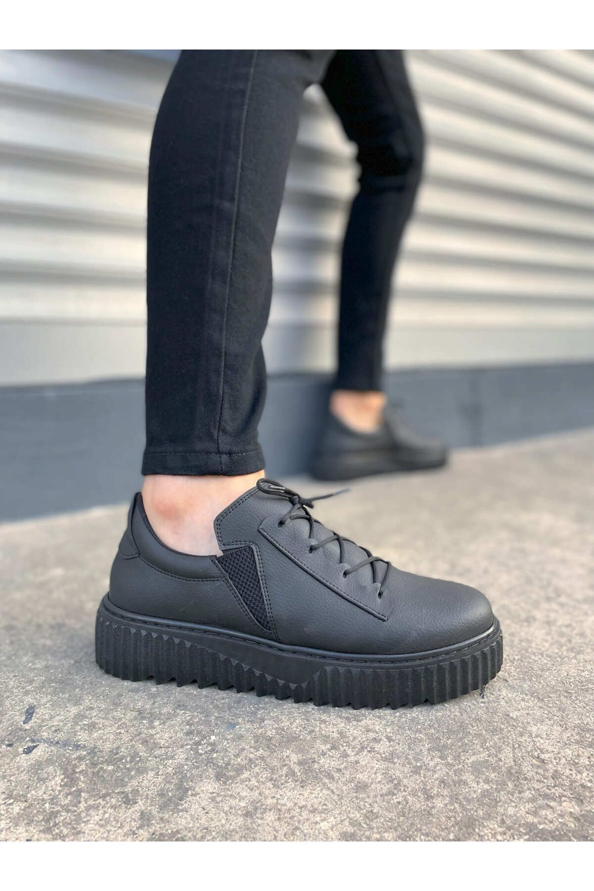 Zerenyus JY502 Bold Bağcıklı Erkek Sneaker - Siyah