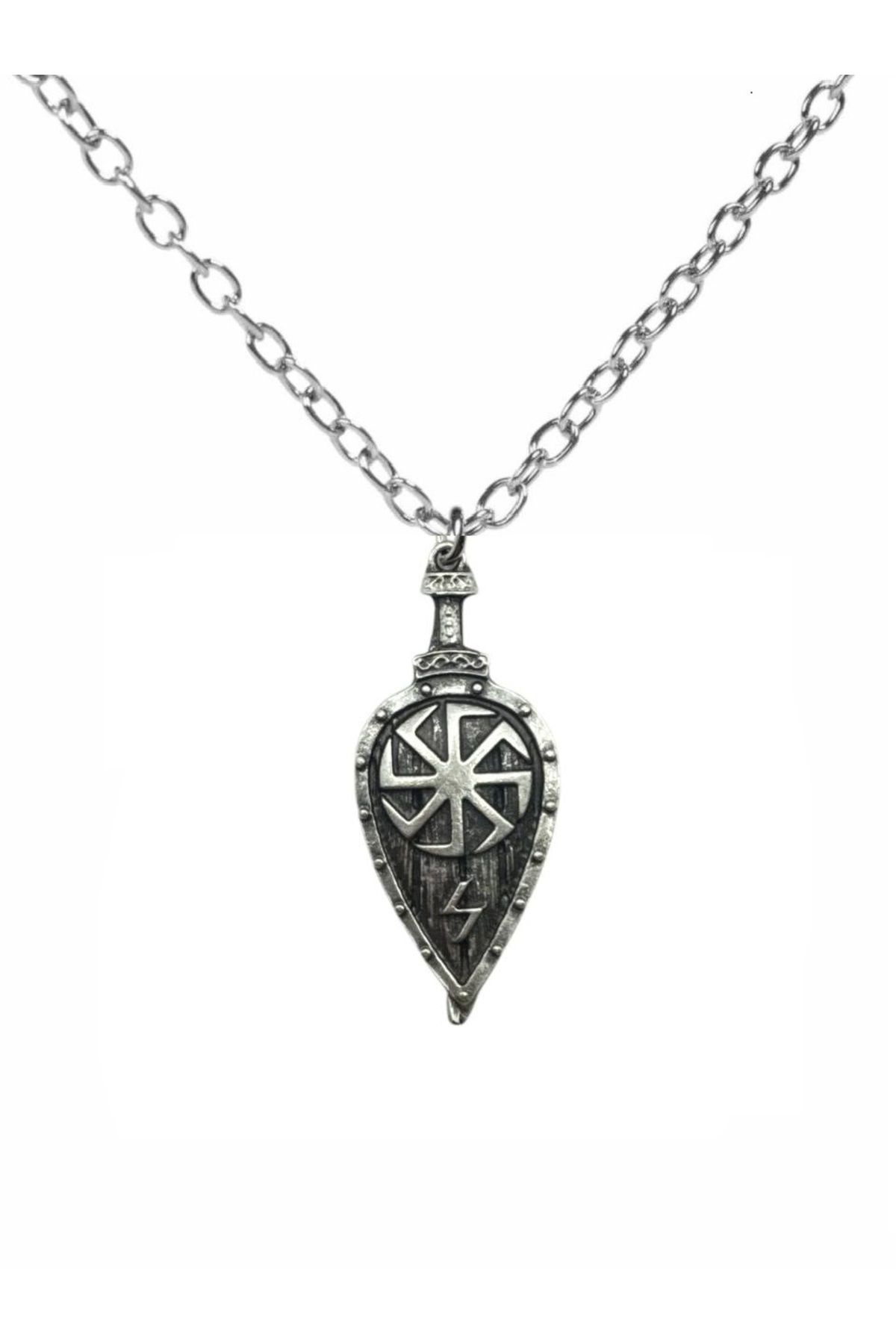 Herşey Nota Nordic Valor – Viking Kolovrat Kalkan Figürlü Unisex Kolye (60 cm Zincirli)