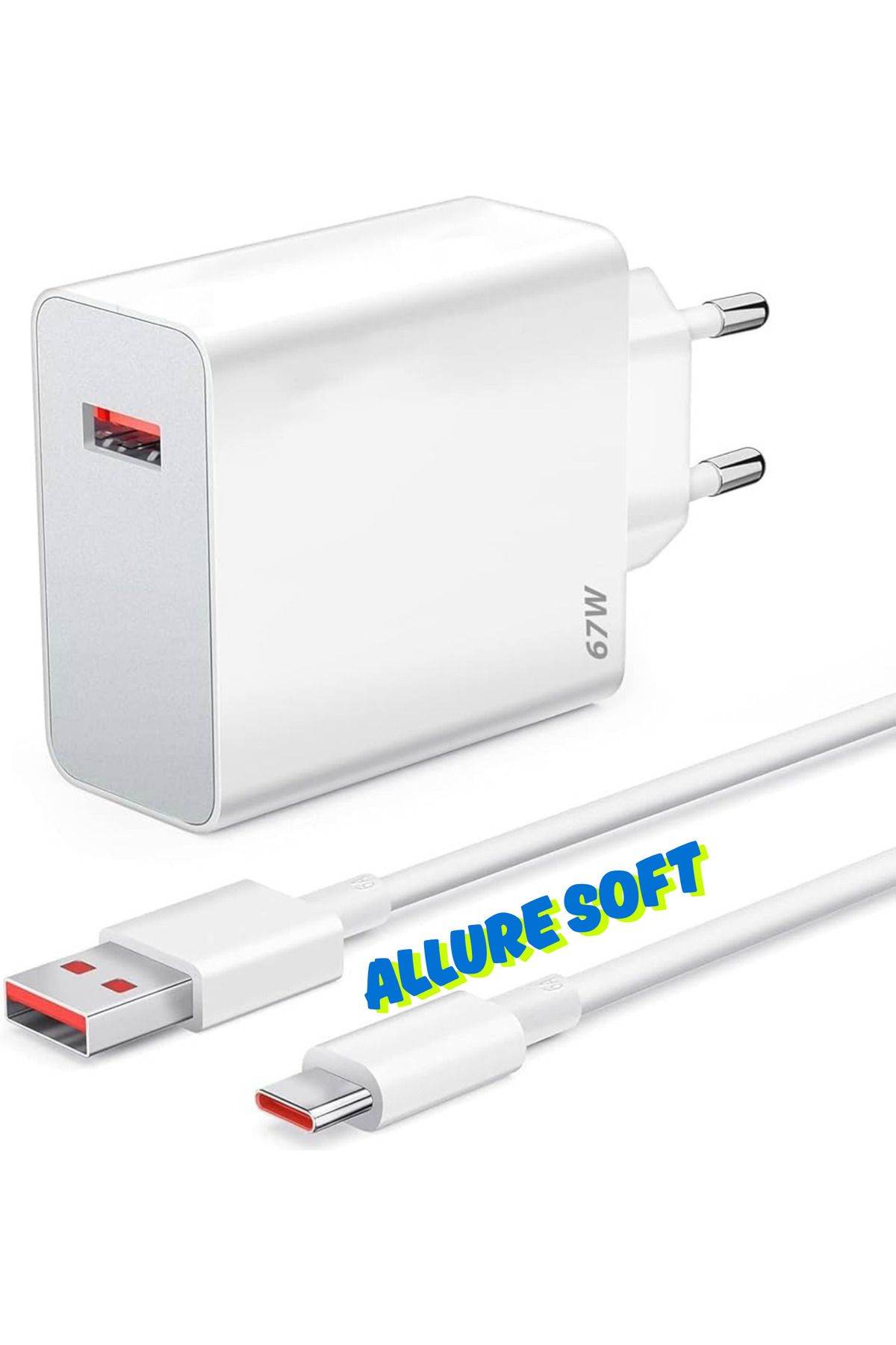Allure soft Hızlı Şarj 67W Type-C USB Adaptör Yüksek Akım Destekli Kablosu ile Birlikte