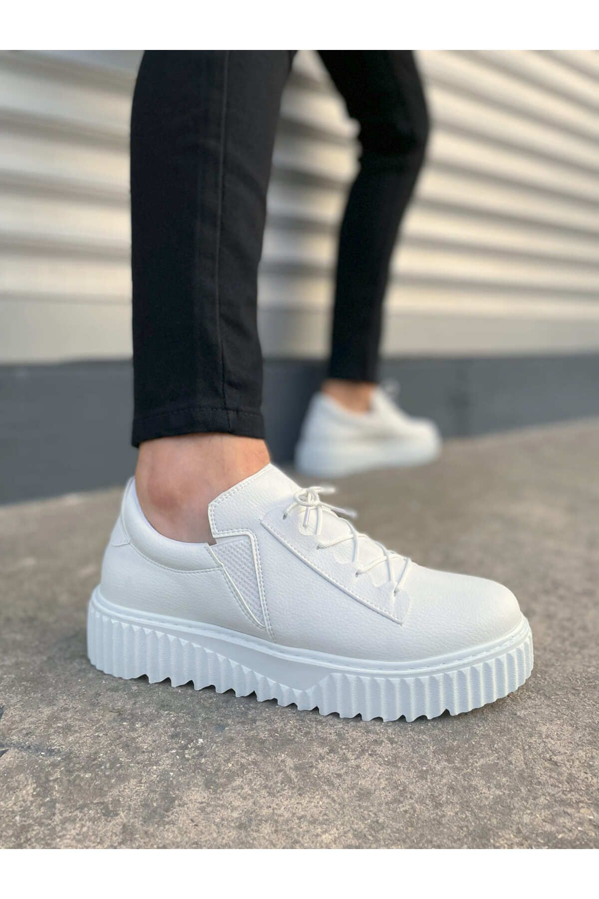 Zerenyus JY502 Bold Bağcıklı Erkek Sneaker - Beyaz