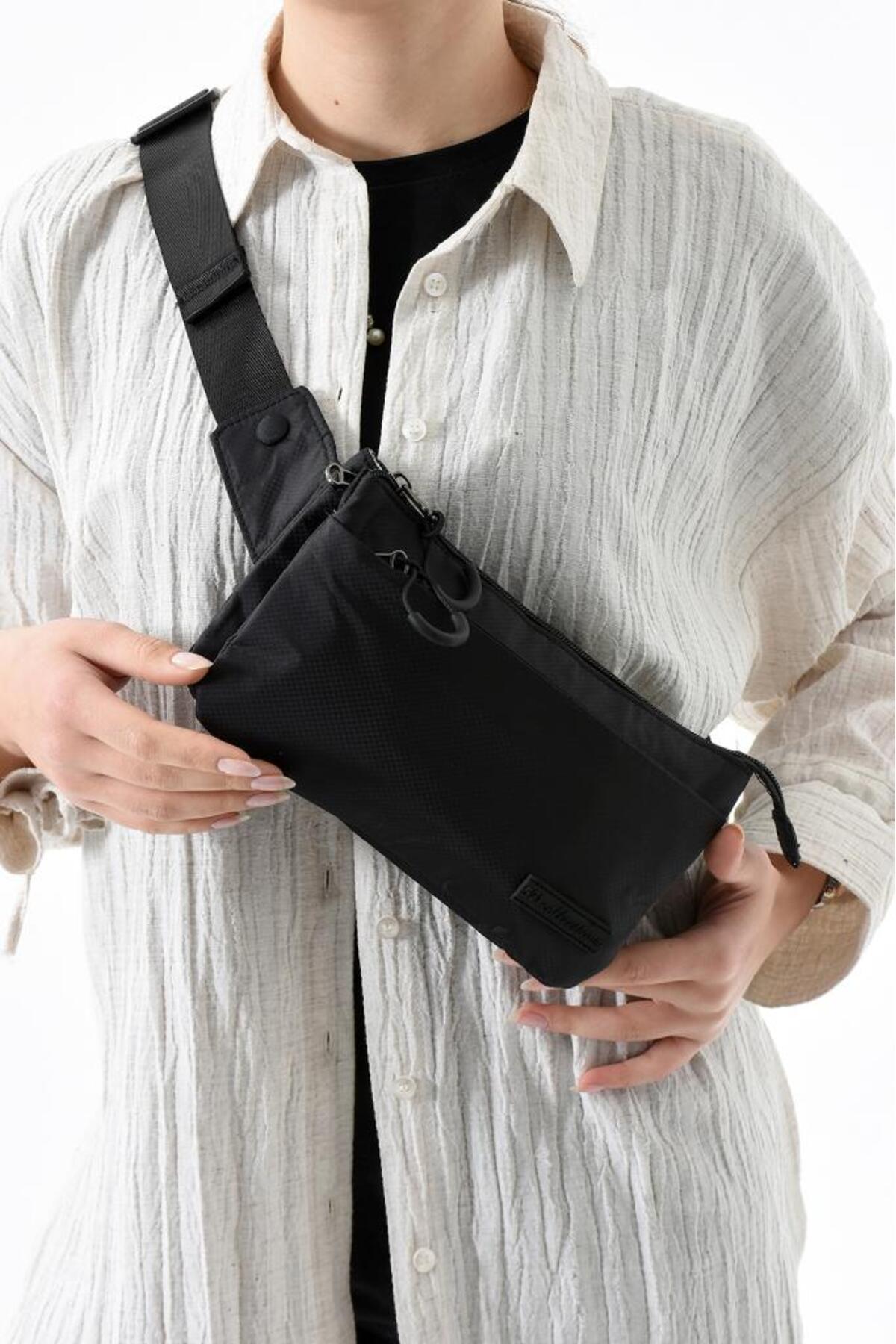 Baginn Unisex Bel Çantası Free Bag Paraşüt Kumaş Hafif Yağmur Geçirmez Kumaş Çok Cepli Body Bag 23*12 Cm