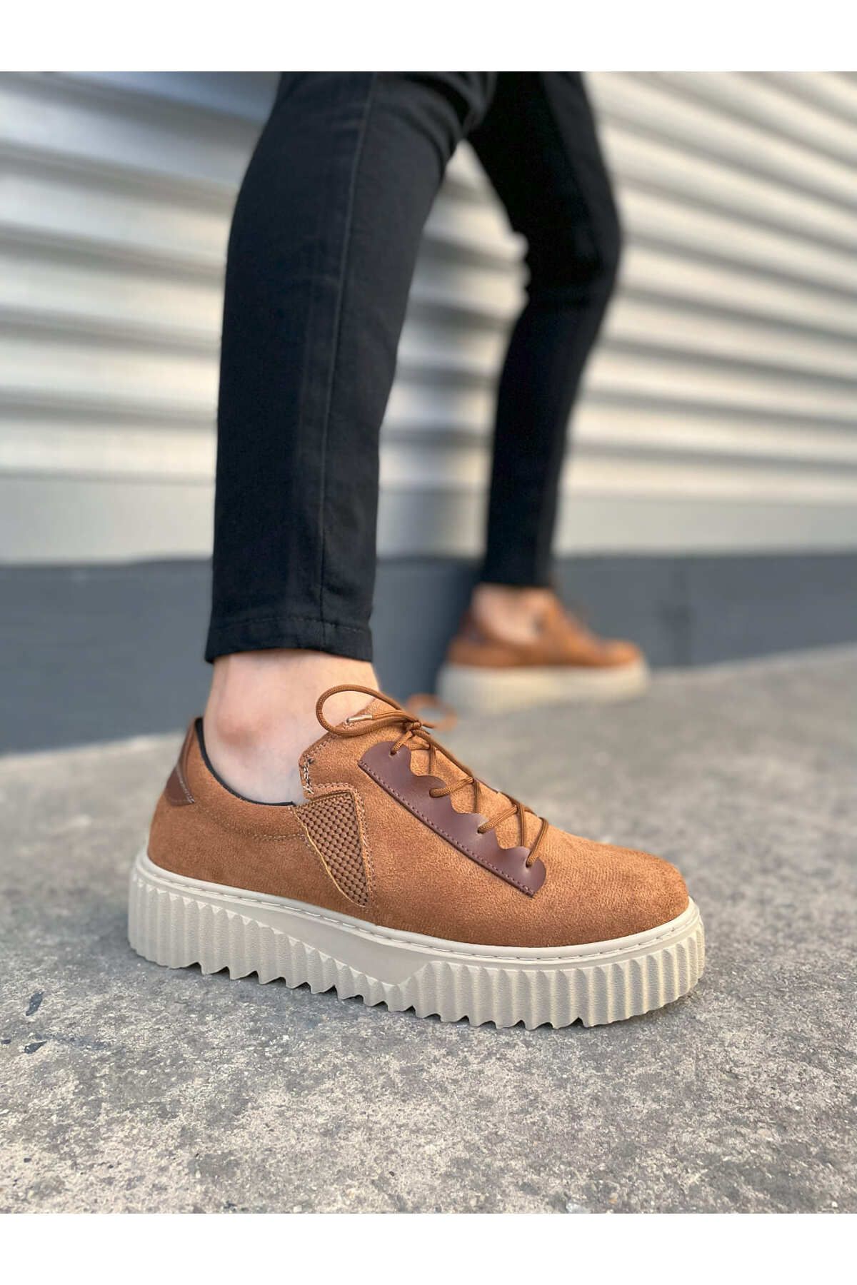 Zerenyus JY502 Bold Bağcıklı Erkek Sneaker - Süet Taba
