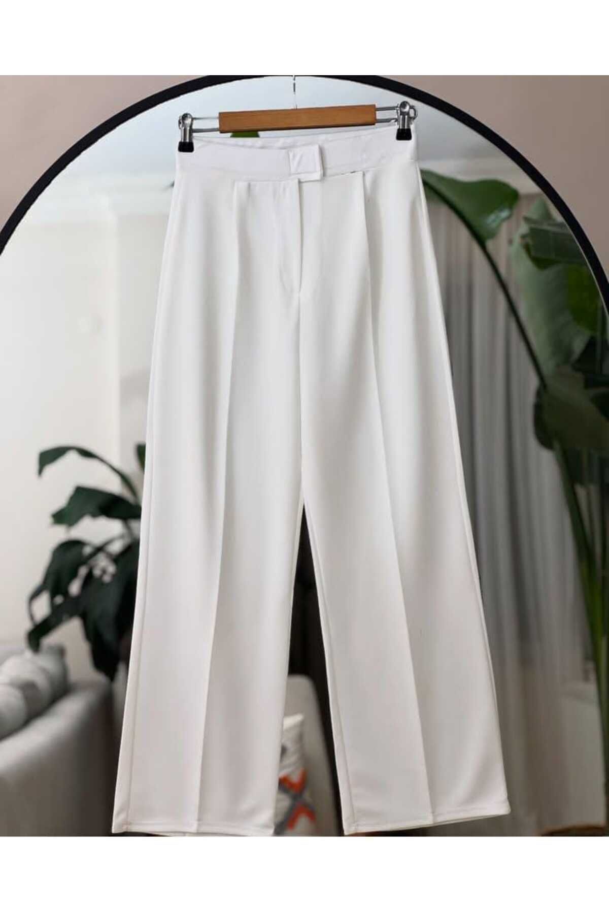 Butik Bol Paça Palazzo Pantolon Taş Rengi