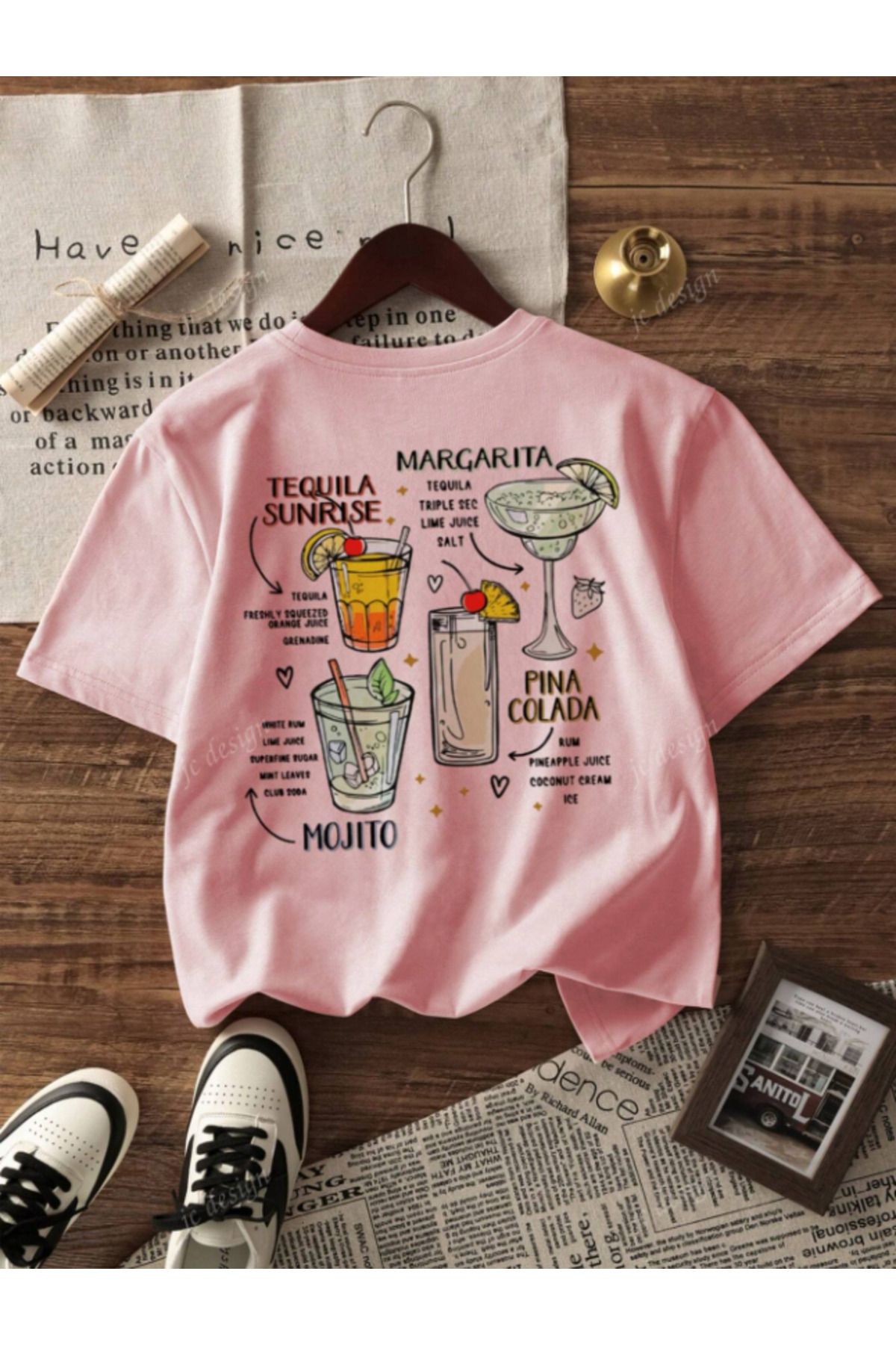 Framgan Kadın/Erkek Y2k Yazlık KOKTEYL Özel Baskılı Günlük Pamuklu T-Shirt