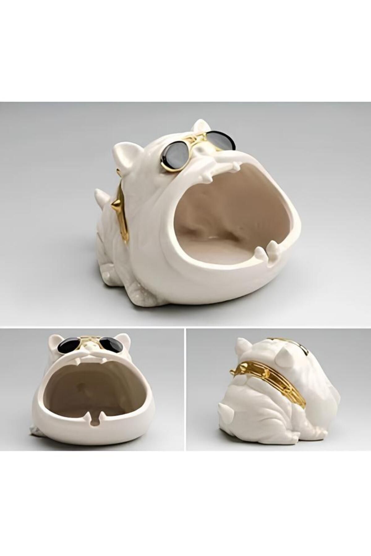 Zigzag Home Bulldog Figürlü Dekoratif Kültablası Biblo Masaüstü Ev Ofis Dekorasyon Küllük Organizer