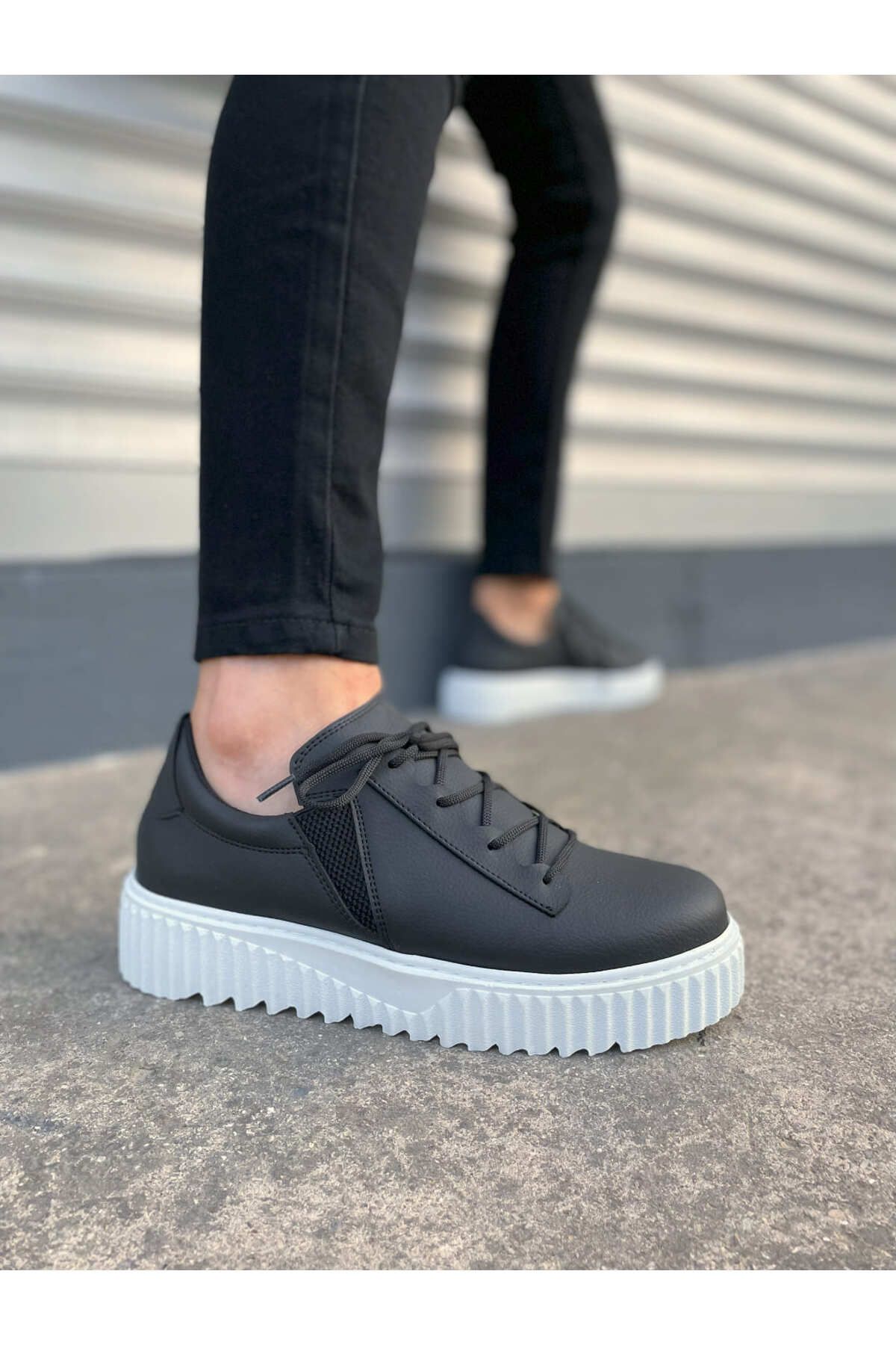 Zerenyus JY502 Bold Bağcıklı Erkek Sneaker - Siyah Beyaz