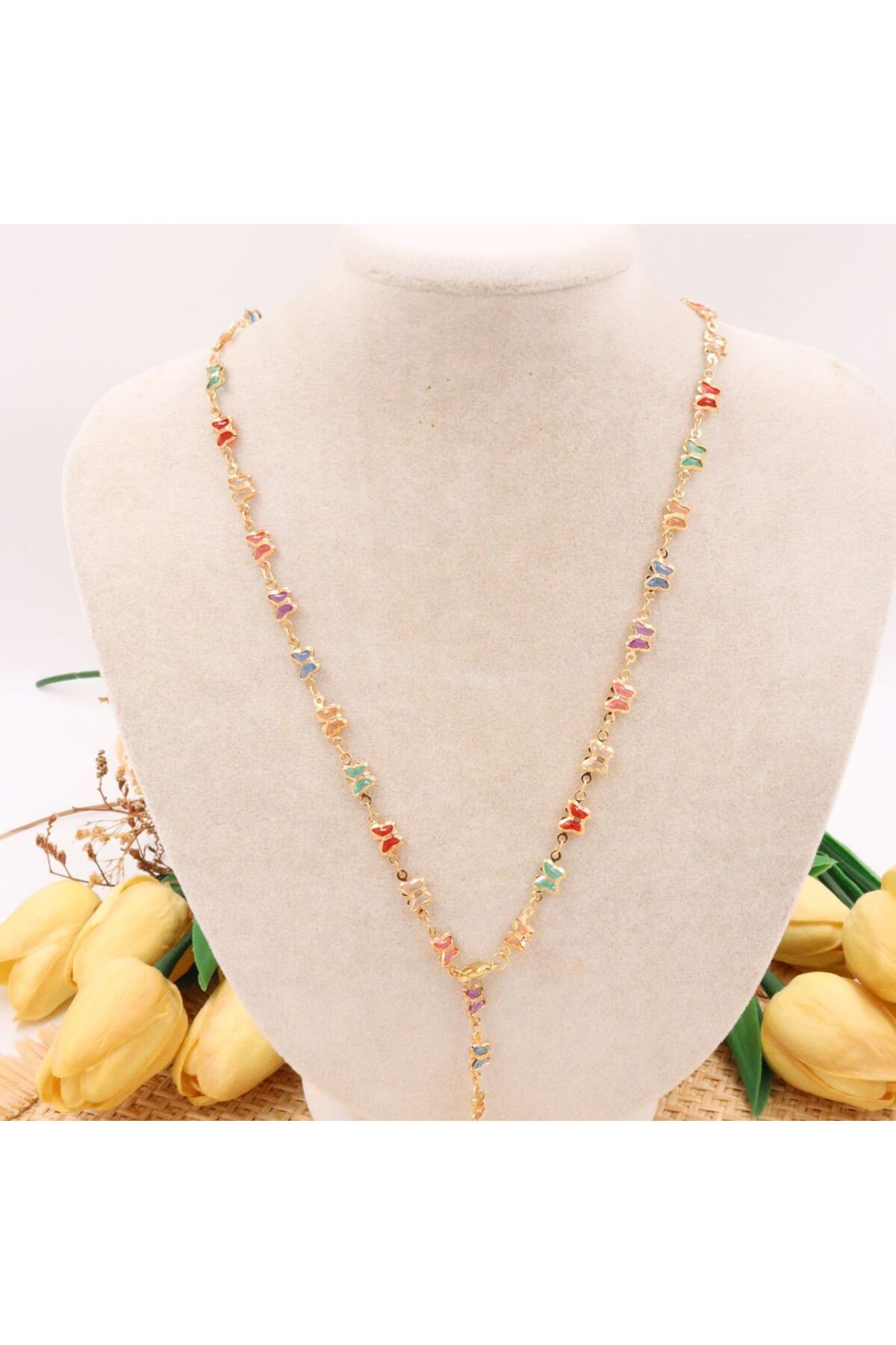 mercanjewelry VİP. Renkli Kelebek Ayarlanabilir Y Kolye