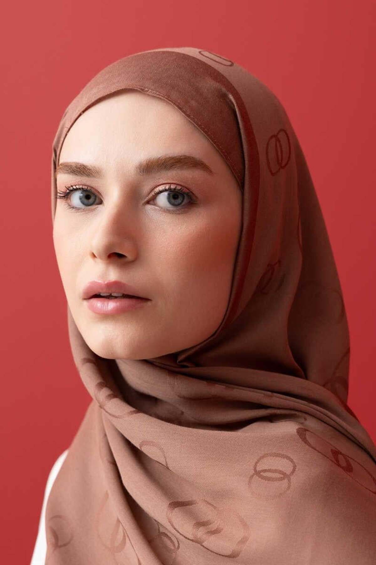Imannoor İmannoor Zincir Kare Pamuk İpek Şal Taba