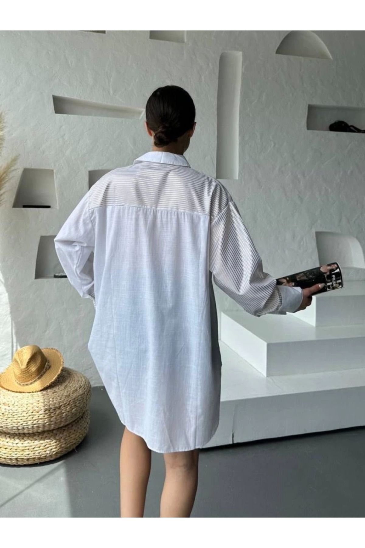 Omarı Oversize Çizgili Gömlek