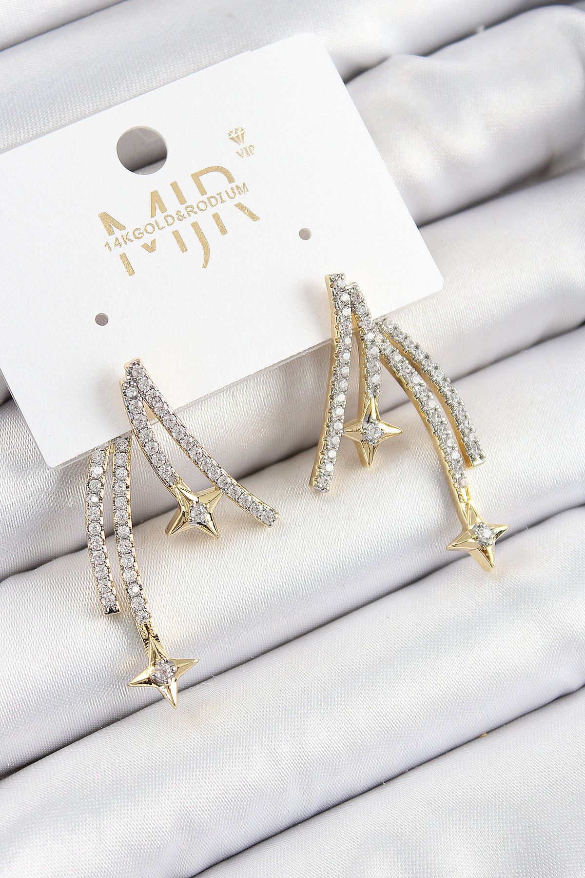 LovelymCo Pirinç Zirkon Taşlı Kayan Yıldız Model Gold Ve Gümüş Renk Kadın Küpe - Lisinya