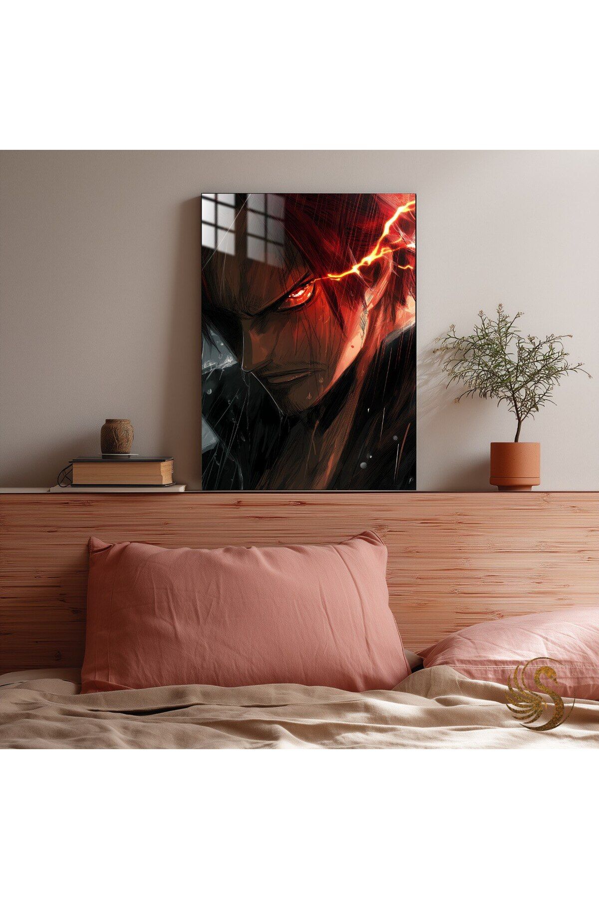 Lora Loom Anime Metal Poster – Öfkeli Savaşçı | Kırmızı Enerji Temalı Duvar Dekoru, Otaku Hediyesi, Yağmur Anı
