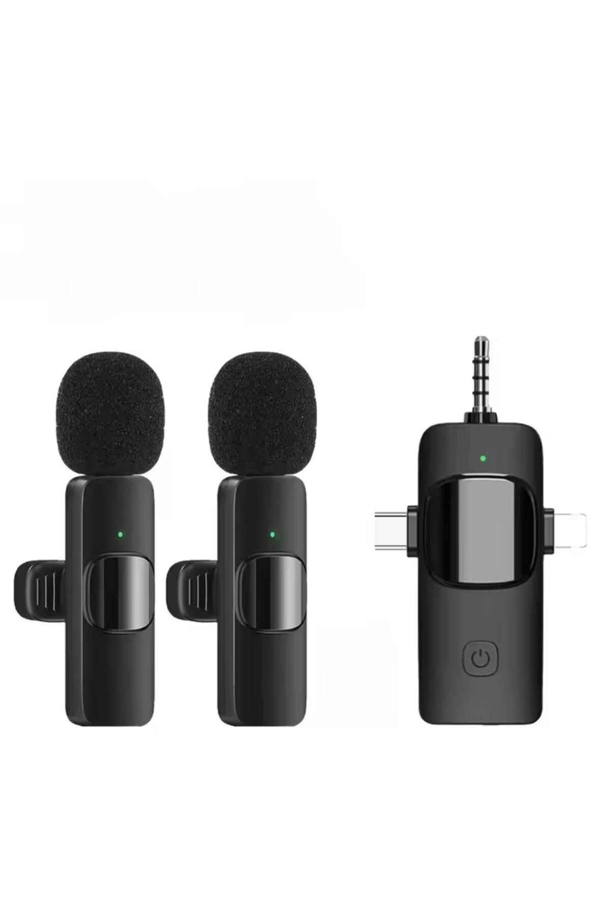 fortrek Type-C iPhone Çiftli Kablosuz Yaka Mikrofonu 3in1 Kamera PC Android iOS Uyumlu