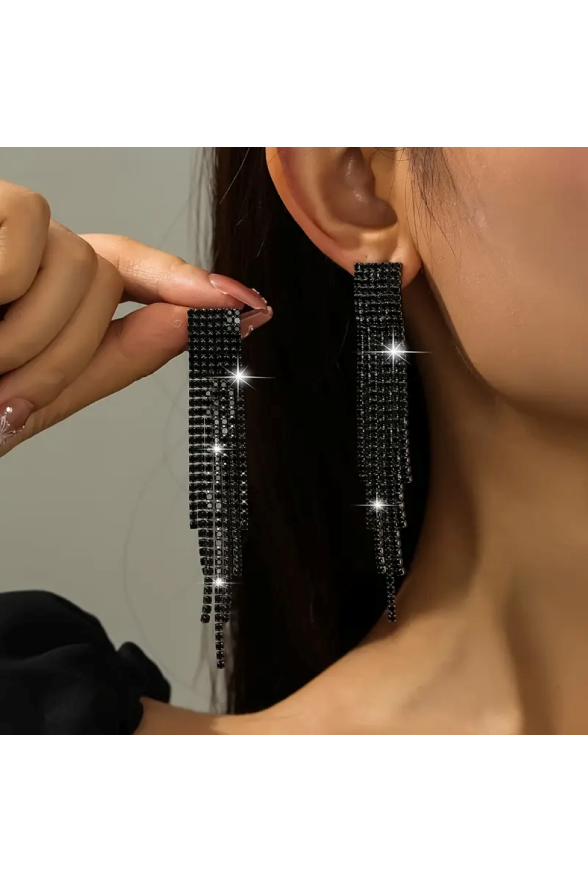ASYA MODEL GÜMÜŞ RENK ZİRKON TAŞLI UZUN SALLANTILI ABİYE KÜPE 10CM ABİYE KÜPE