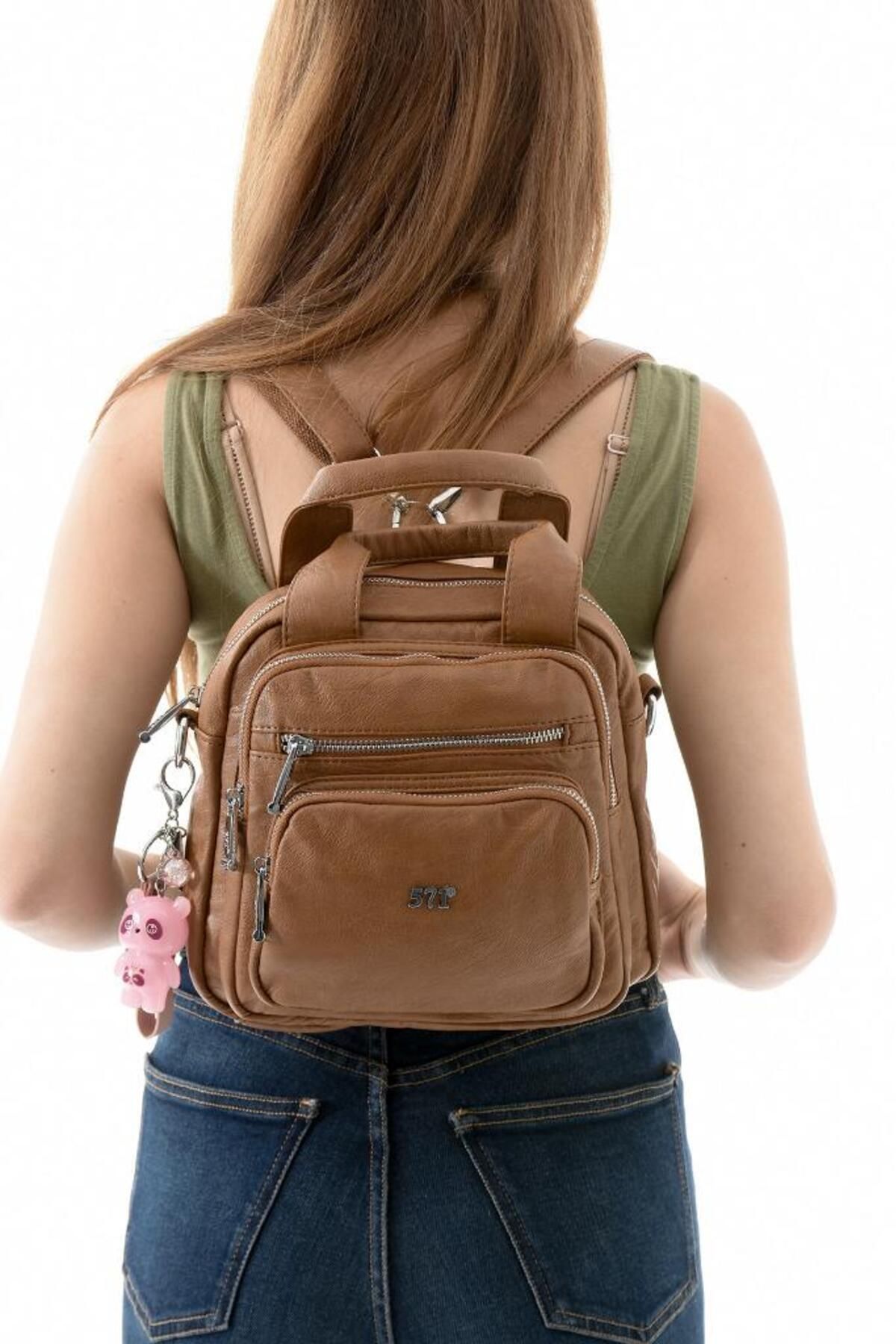 Baginn Y.S.Deri Kadın Sırt Çantası 25*23 Cm Vegan Deri İster Sırt İster Omuz Işıklı Aksesuar Çapraz Çanta