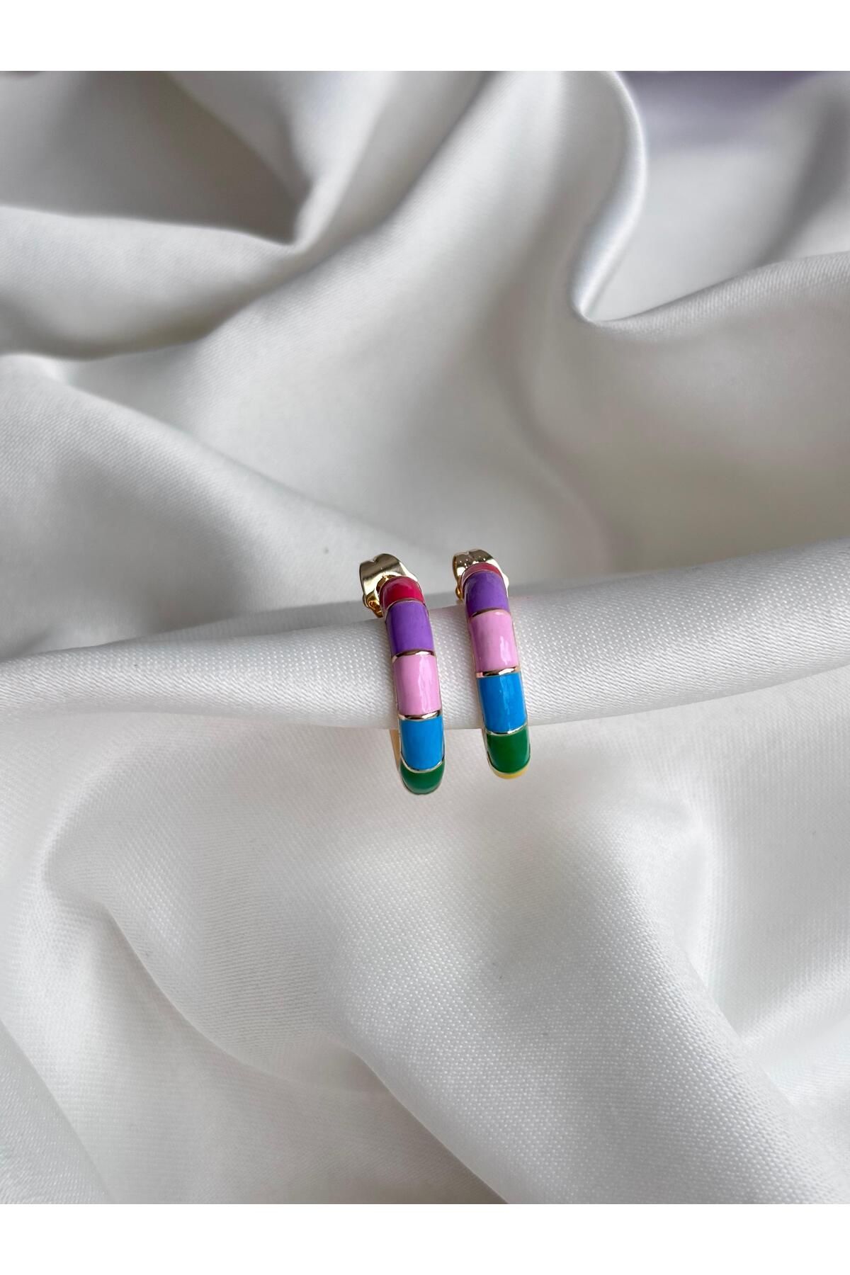 Bellamy Jewelry Mineli Çok Renkli Halka Küpe