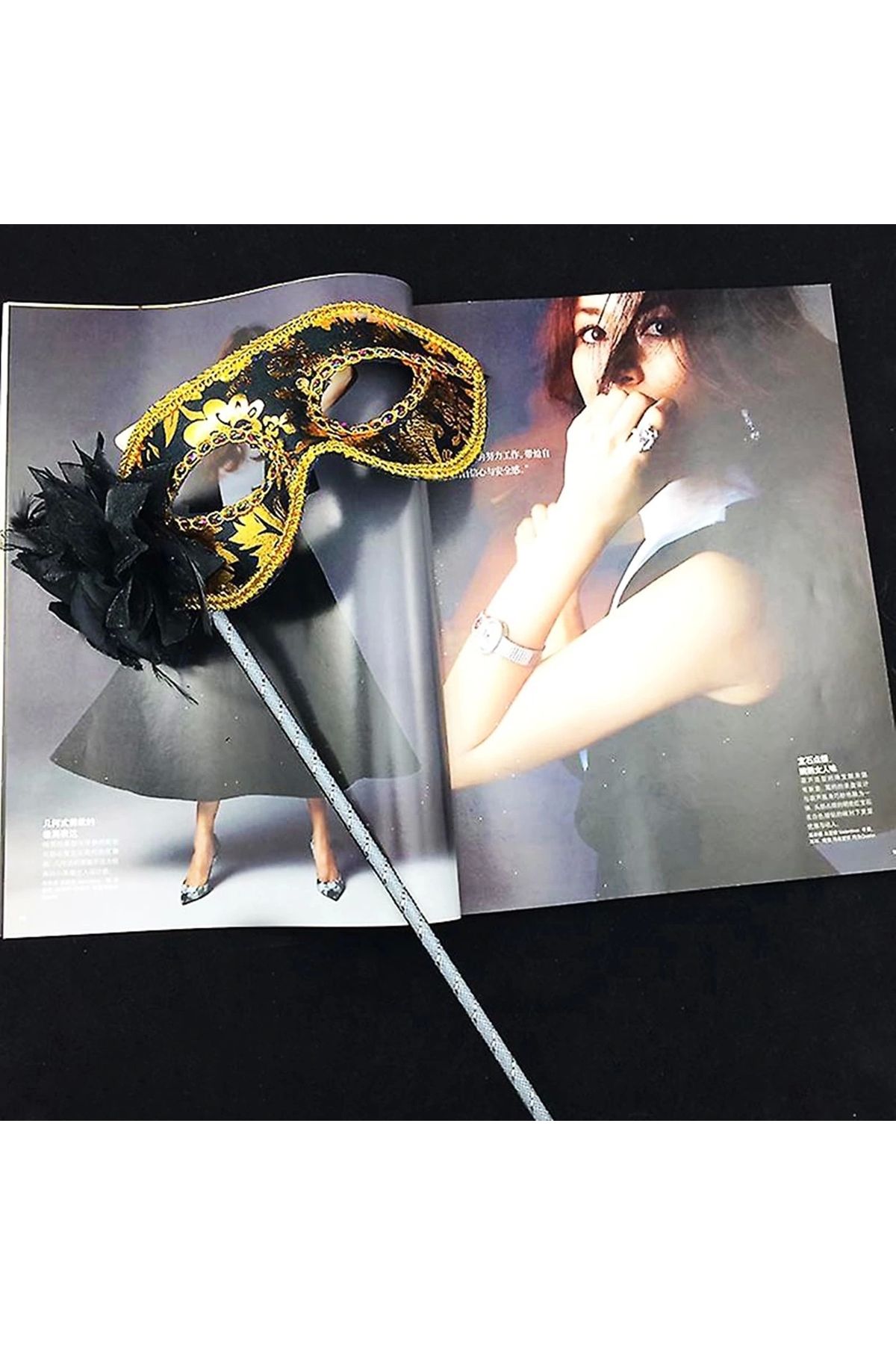 shop Lüks Taşlı Saplı Maskeli Balo Maskesi Siyah Renk 35 Cm
