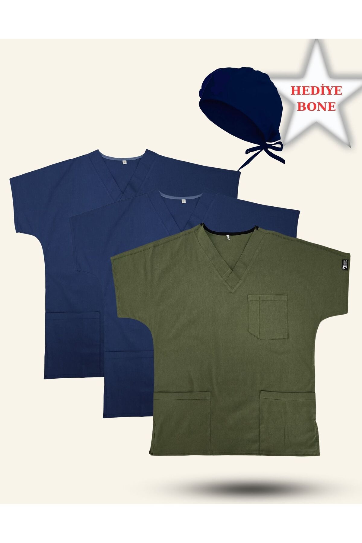 Raven Uniform Unisex Terikoton Doktor Hemşire Forması Medikal Forma Cerrahi ( 3 ADET ÜST )