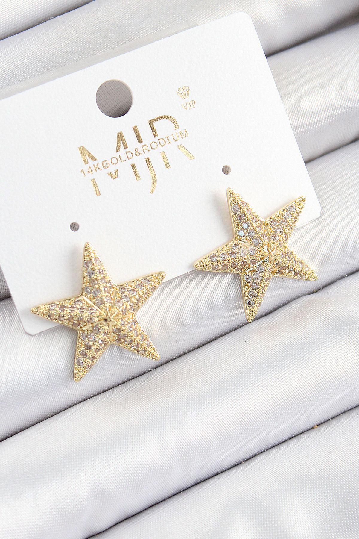 LovelymCo Pirinç Zirkon Taşlı Yıldız Model Gold Renk Kadın Küpe - Lisinya