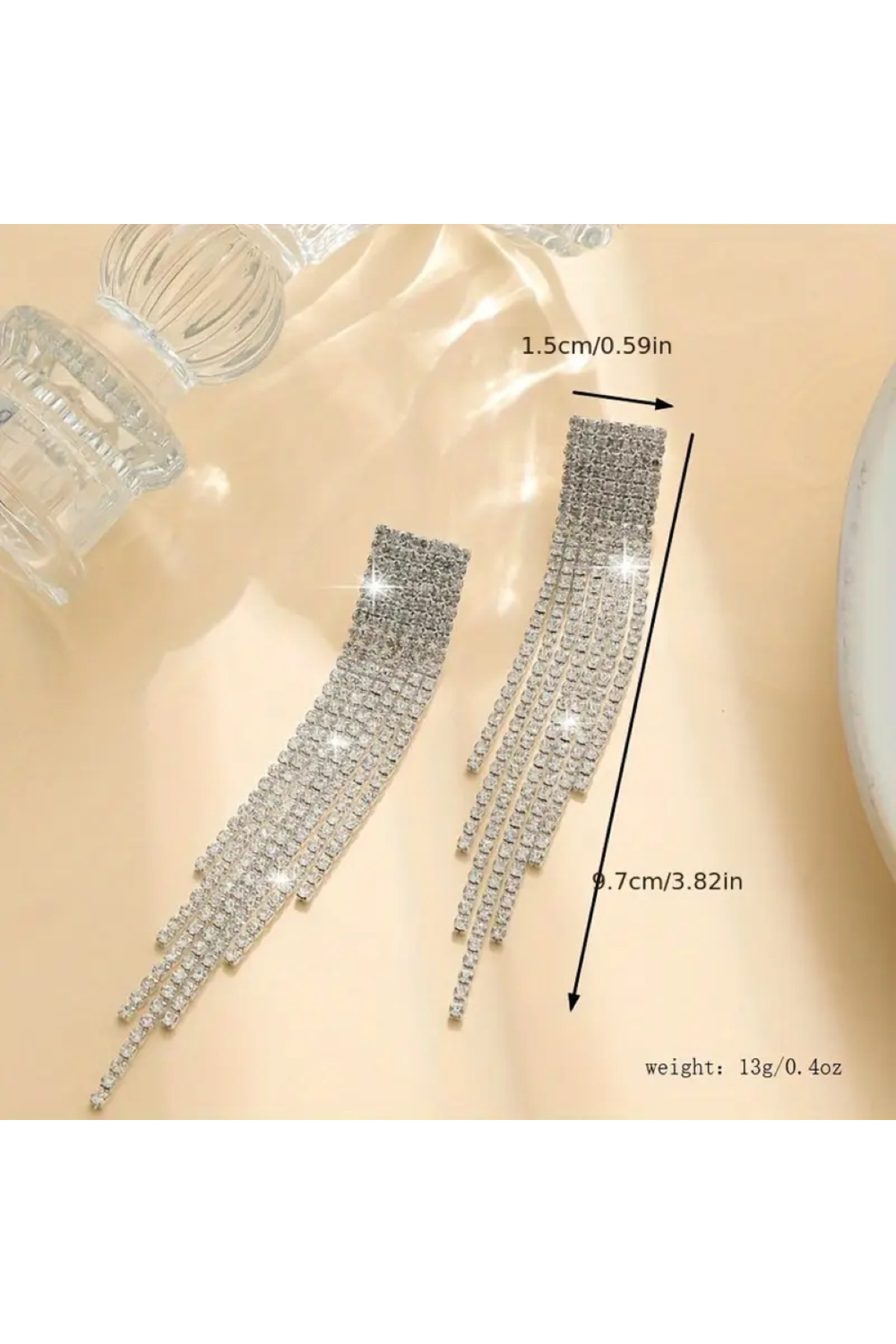 ASYA MODEL GÜMÜŞ RENK ZİRKON TAŞLI UZUN SALLANTILI ABİYE KÜPE 10CM ABİYE KÜPE