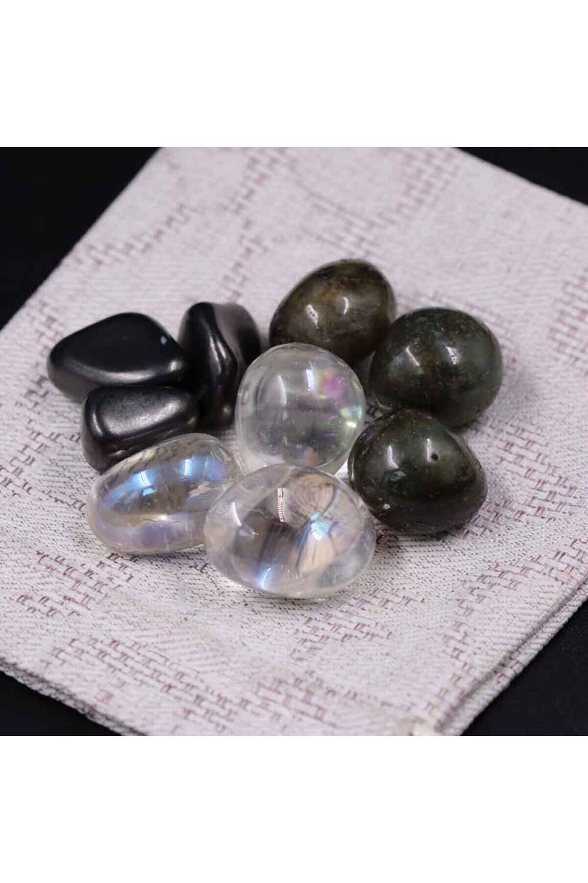 Elioure Doğal Taş Seti, Kuvars, Labradorit ve Shungite, Tımbıl Taşlar, 3'lü Kombinasyon