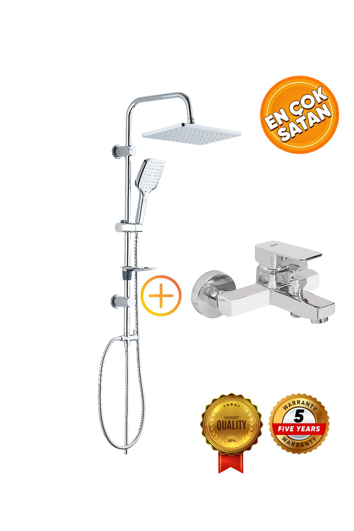 NAVEX Drom Harmoni Paslanmaz Krom Kolonlu Tepe Duş Seti + Drom Aurora Banyo Bataryası