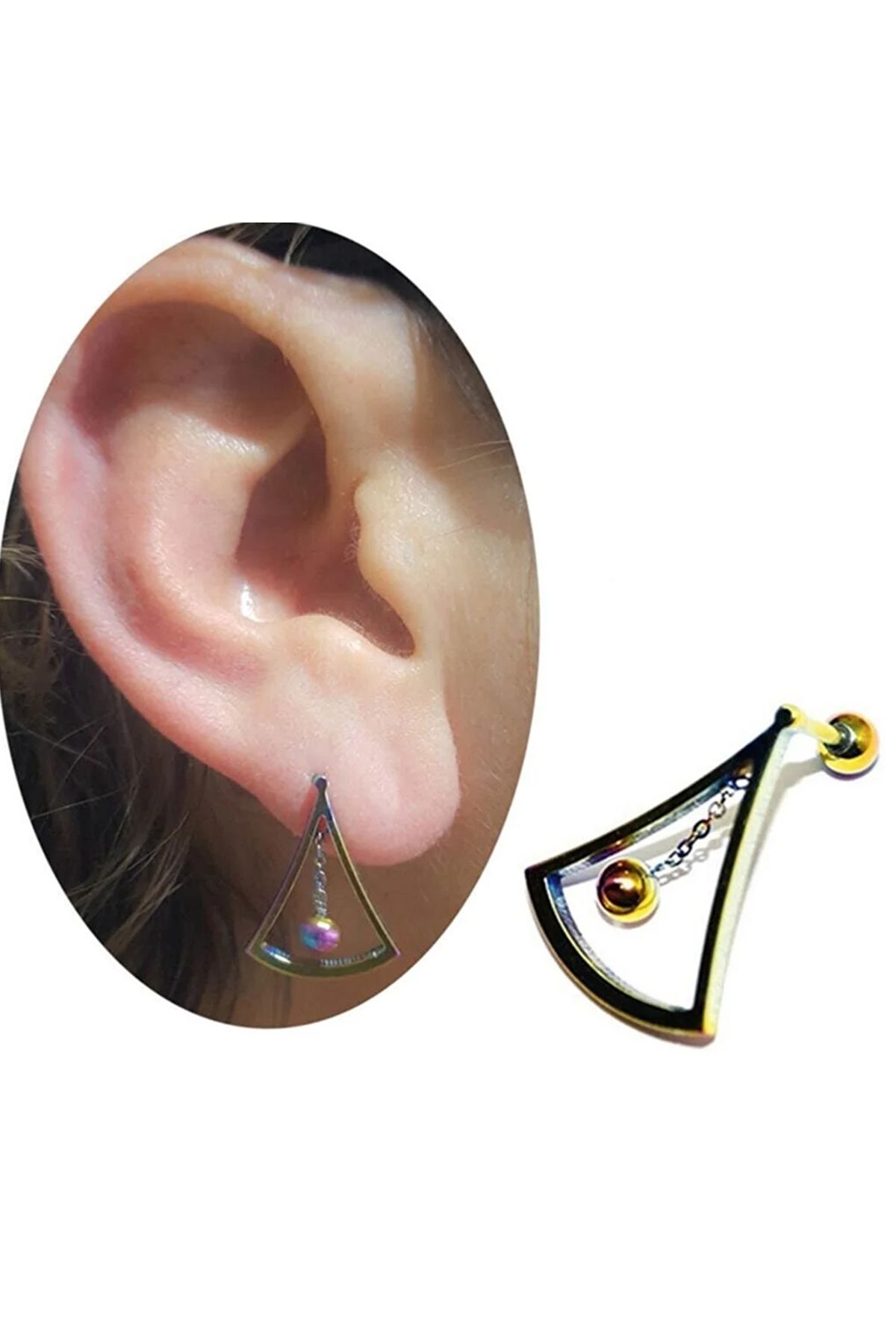 Cadının Dükkanı Çelik Gökkuşağı Helix Kıkırdak Piercing