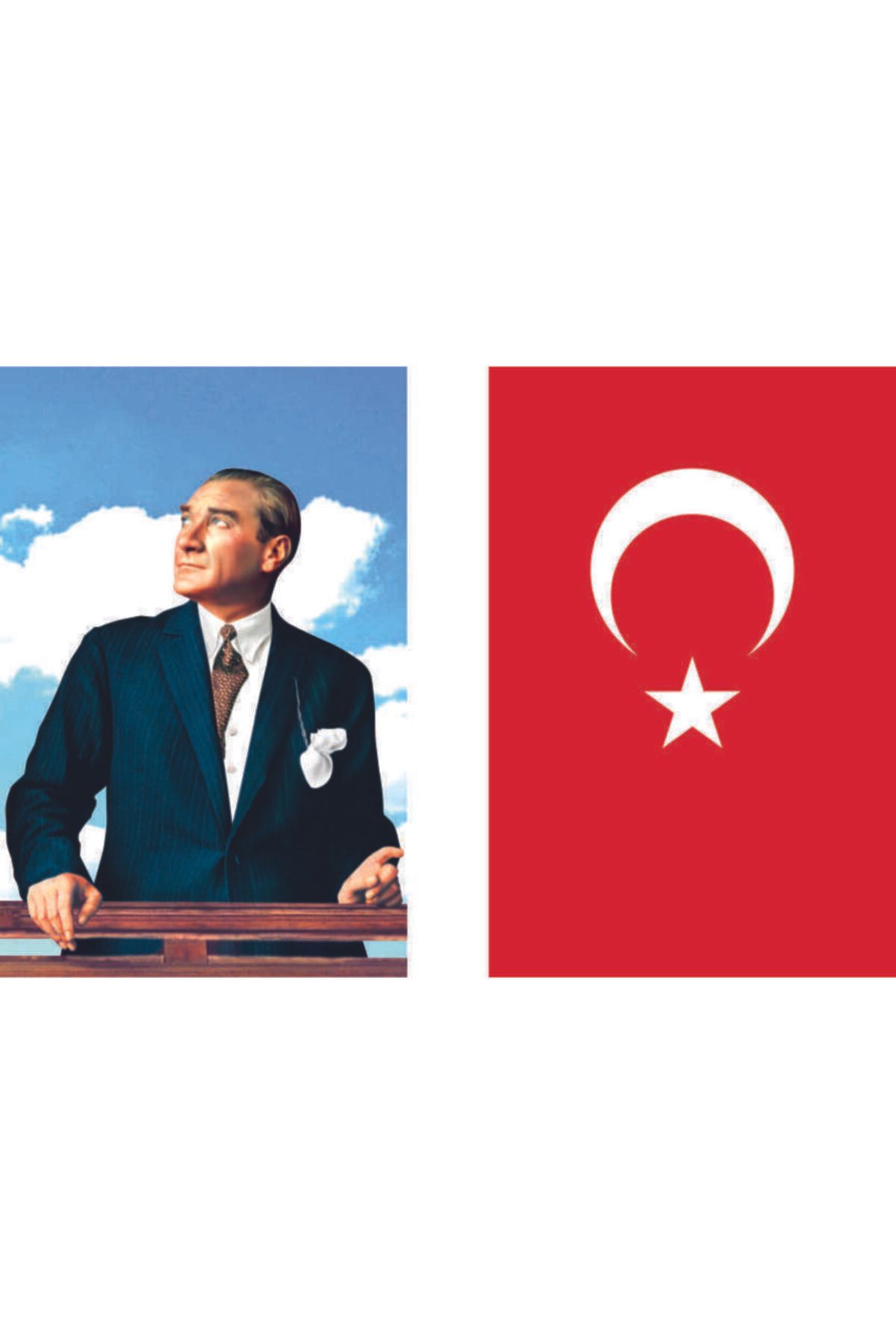 Elioure İkili atatürk ve bayrak posteri, 100x150cm, kumaş, kırmızı renkli, şık dekorasyon seti