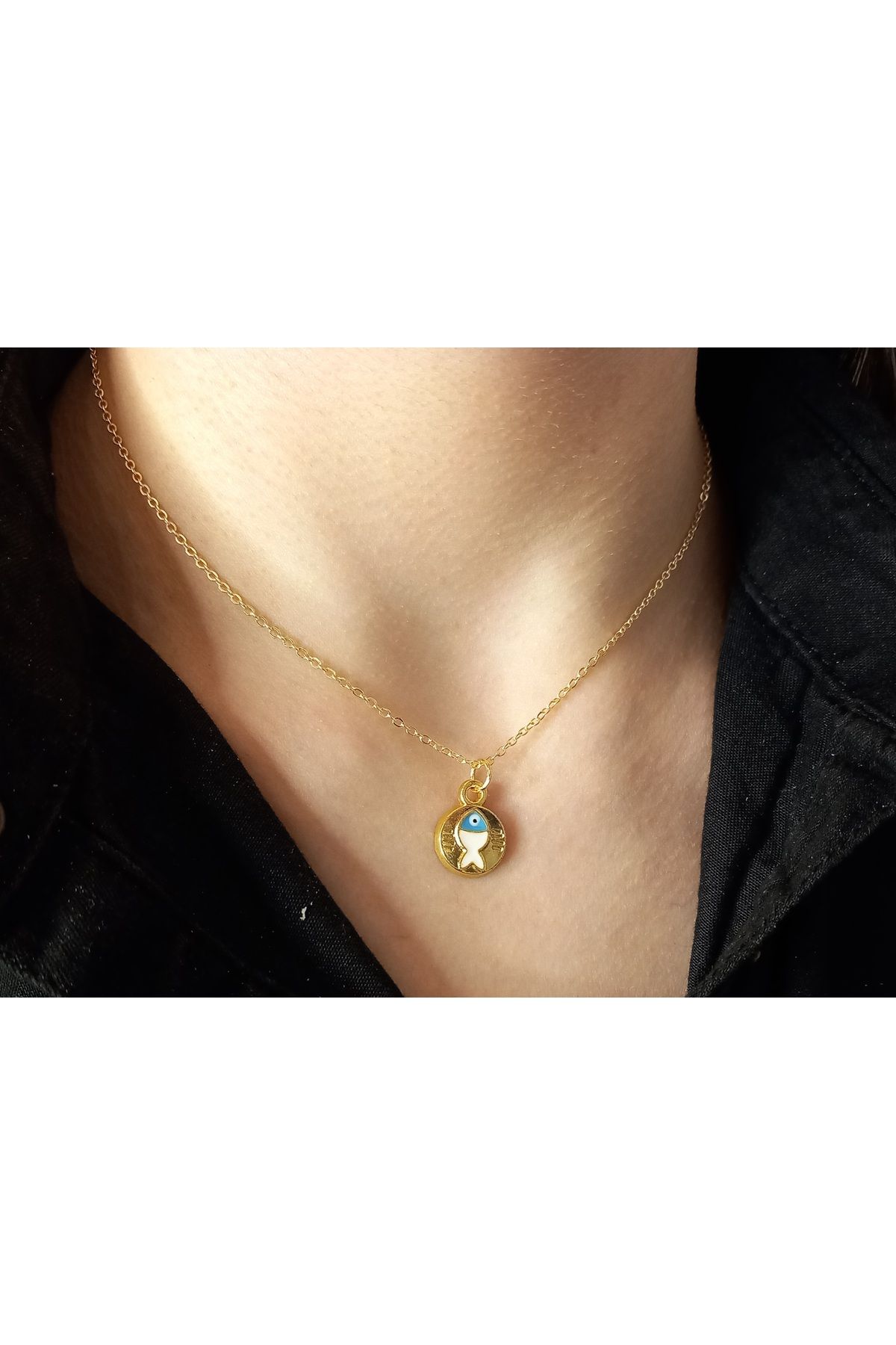 Crystal Atelier Balık Figürlü Altın Kaplama Zincir Çelik Kolye-Balık Kolye-Balık Şans Kolyesi-Minimal Balık Kolye