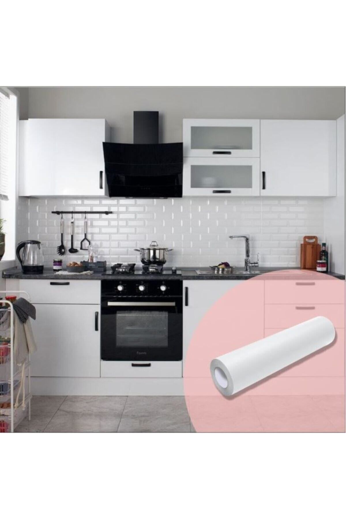 Elioure Mat Beyaz Yapışkanlı Folyo, 65x300cm, Mutfak Dolabı Kaplama için ideal