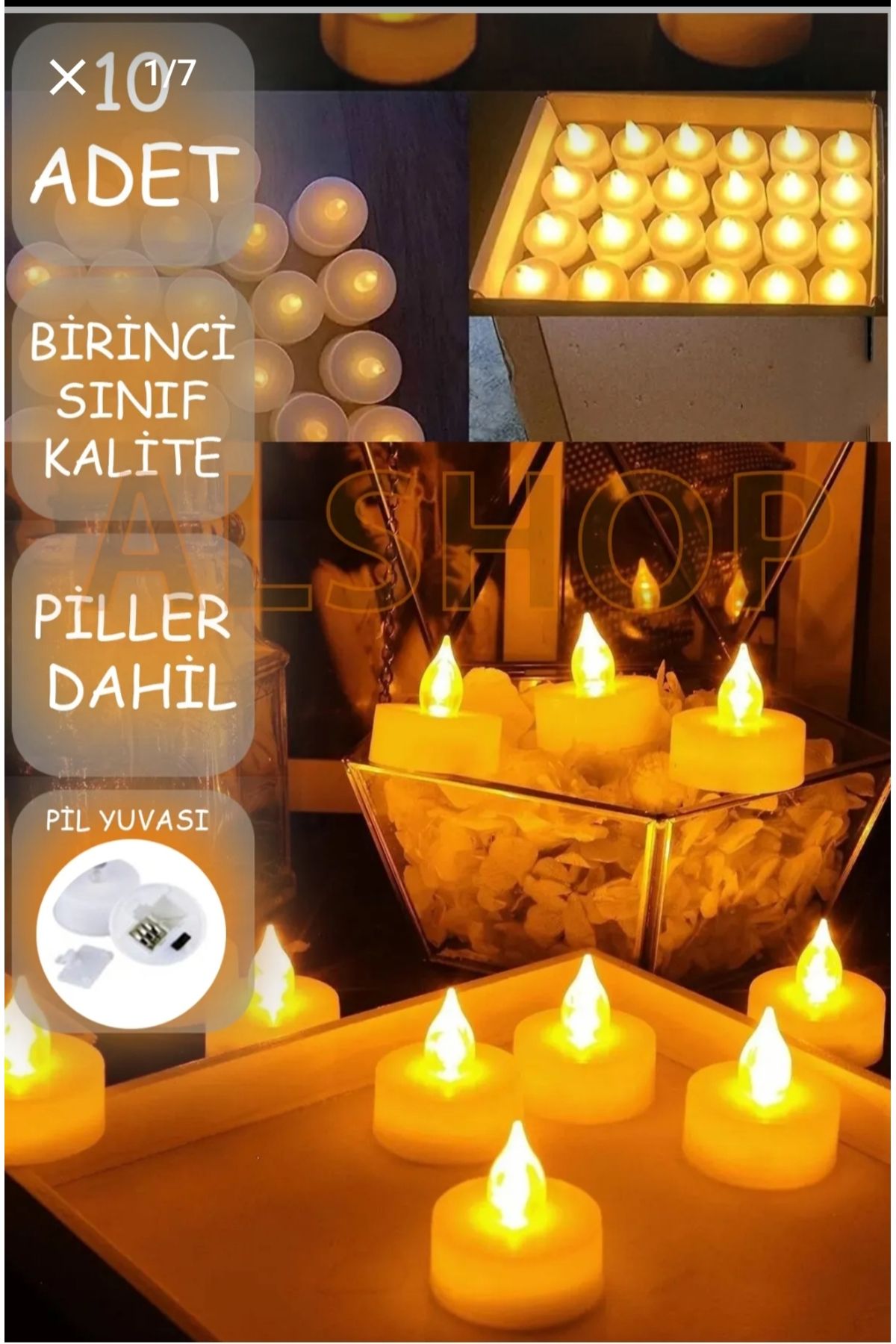 AcarlarTicaret Sevgililer Günü Masa Mumu Led Mum 10 Adet Ledli Mum Model Işıklı Tealight Mum Pilli