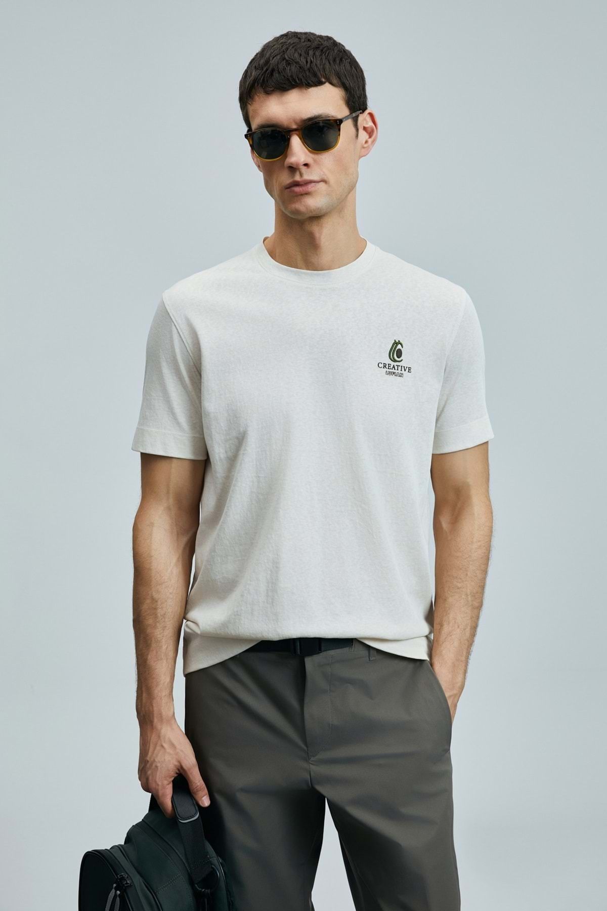 Lufian 111020263 Olıvıa Modern Grafik T- Shirt Erkek Tişort EKRU