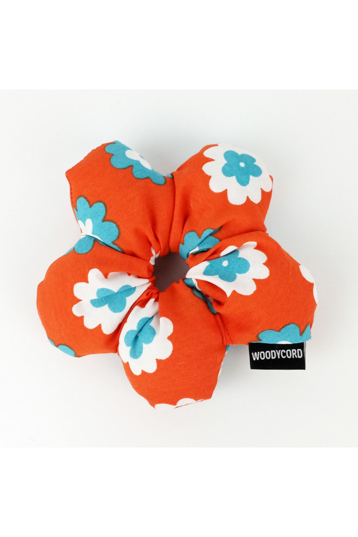 woodycord El Yapımı Çiçek Desenli Pofuduk Scrunchie Toka - Turuncu