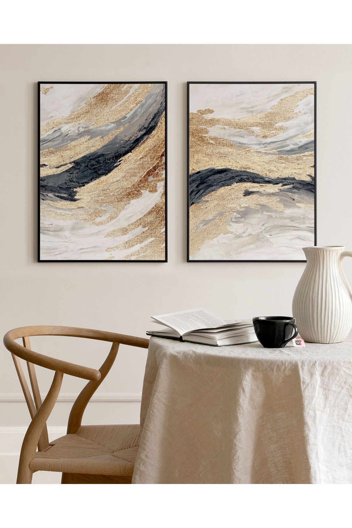 seninürünün Goldborne Abstract Modern Tablo - Gerçek Cama Baskı Siyah Alüminyum Metal Çerçeveli