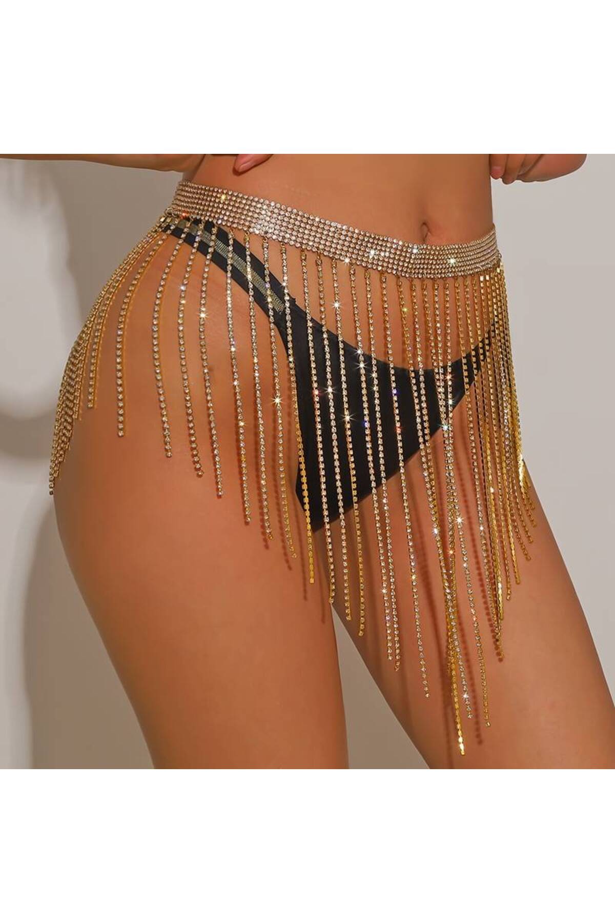 Dubai Taşlı Gold Renk Pareo Etek, Luxury Pareo, Bikini Mayo Aksesuarı