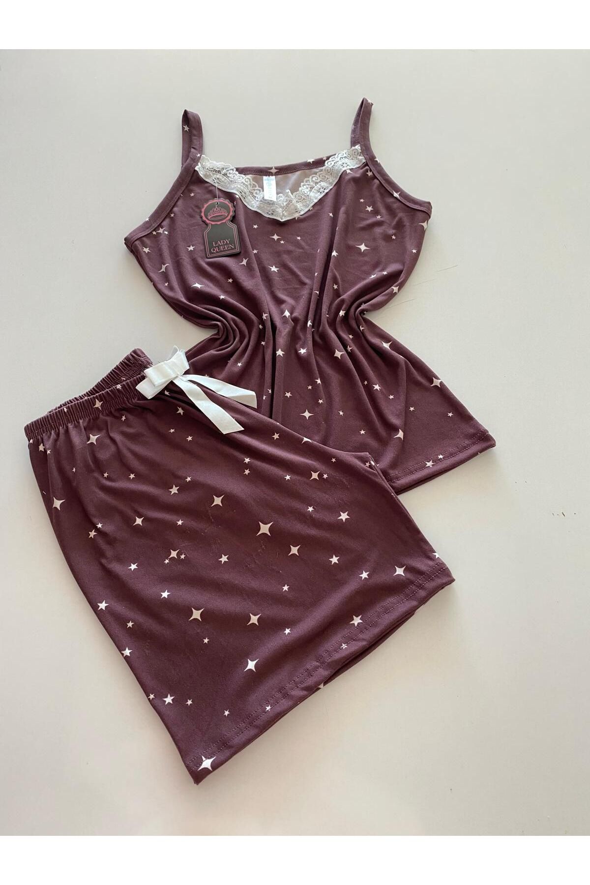 Lady Queen milan dantelli şortlu pijama takımı